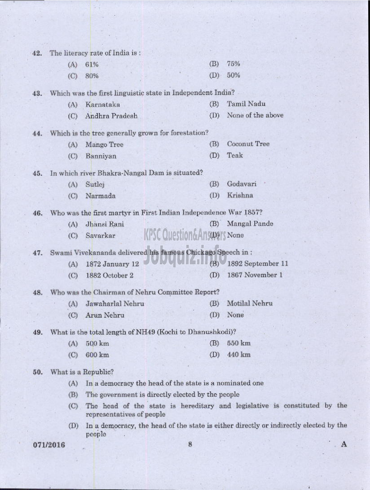 Kerala PSC Question Paper - ASSISTANT UNIVERSITIES IN KERALA-6