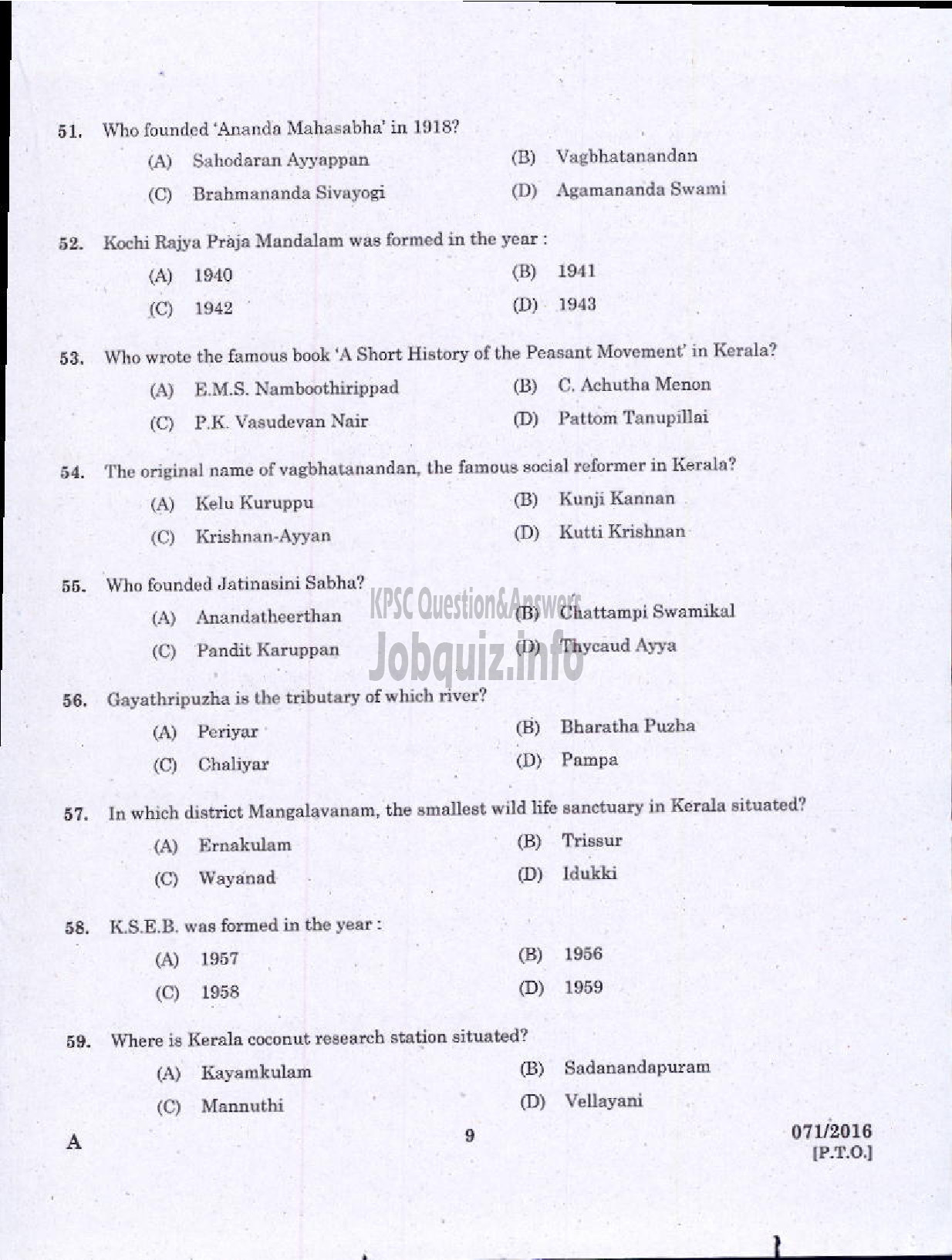 Kerala PSC Question Paper - ASSISTANT UNIVERSITIES IN KERALA-7