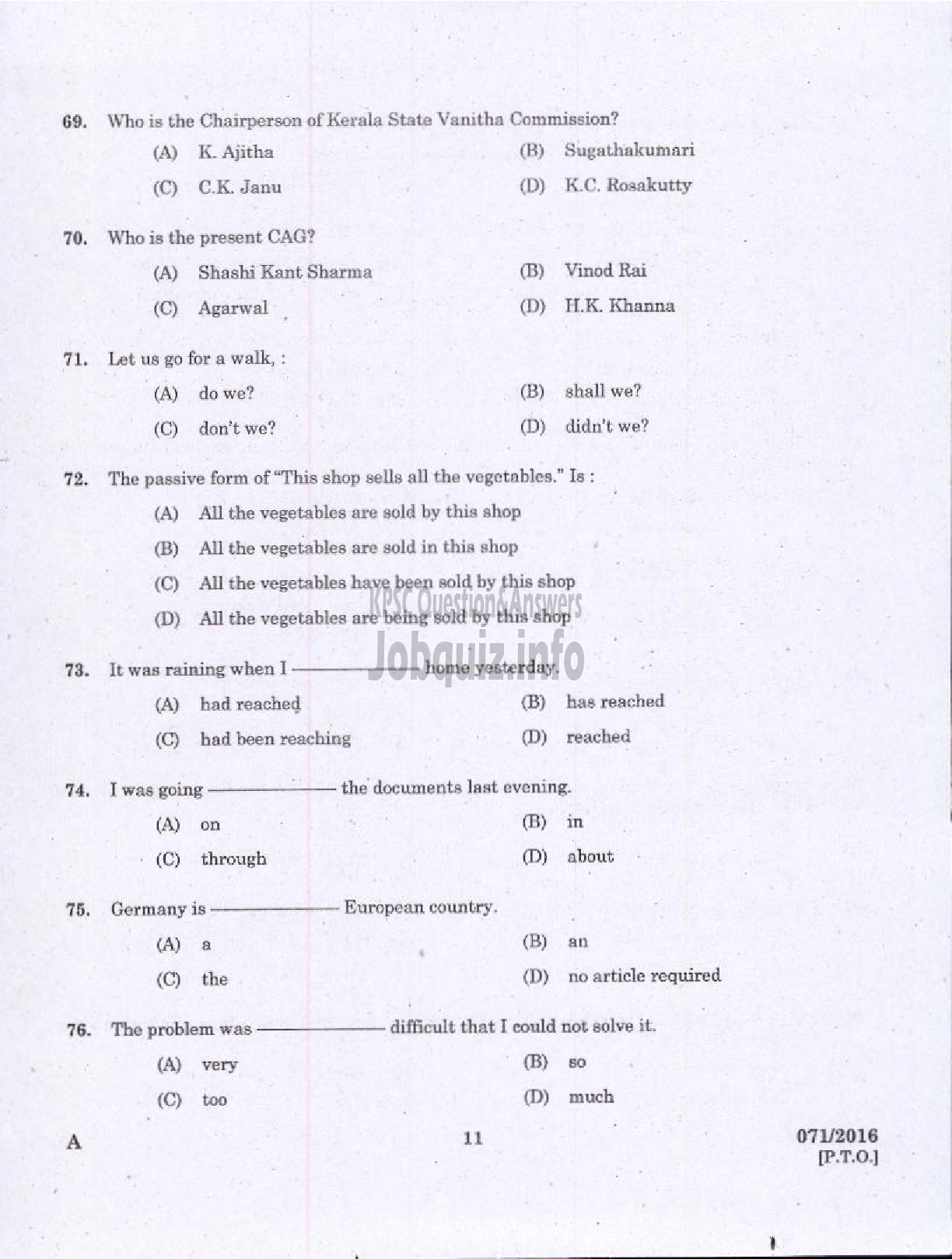 Kerala PSC Question Paper - ASSISTANT UNIVERSITIES IN KERALA-9