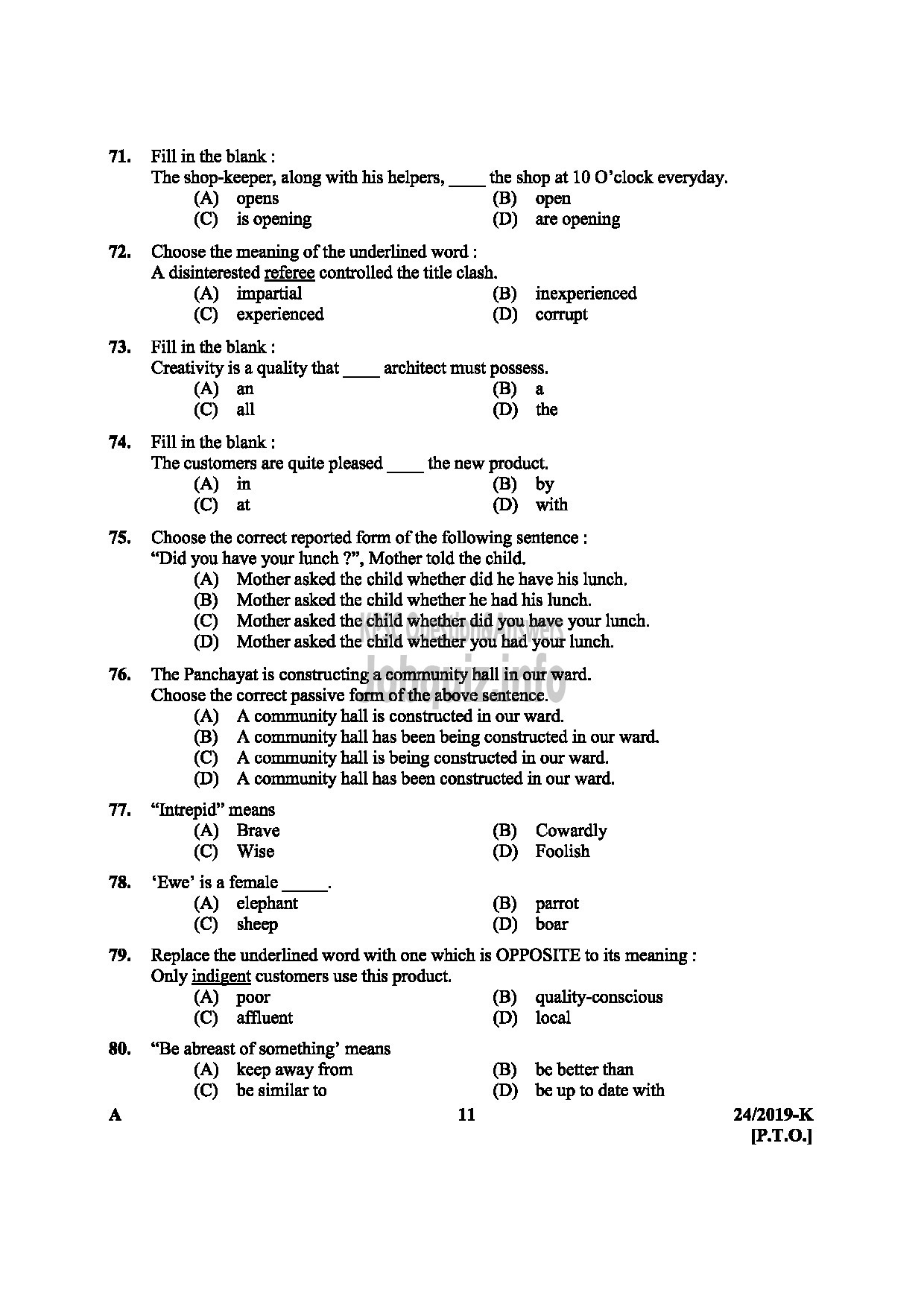 Kerala PSC Question Paper - ASSISTANT UNIVERSITIES OF KERALA MEDIUM OF QUESTION : ENGLISH / KANNADA-11