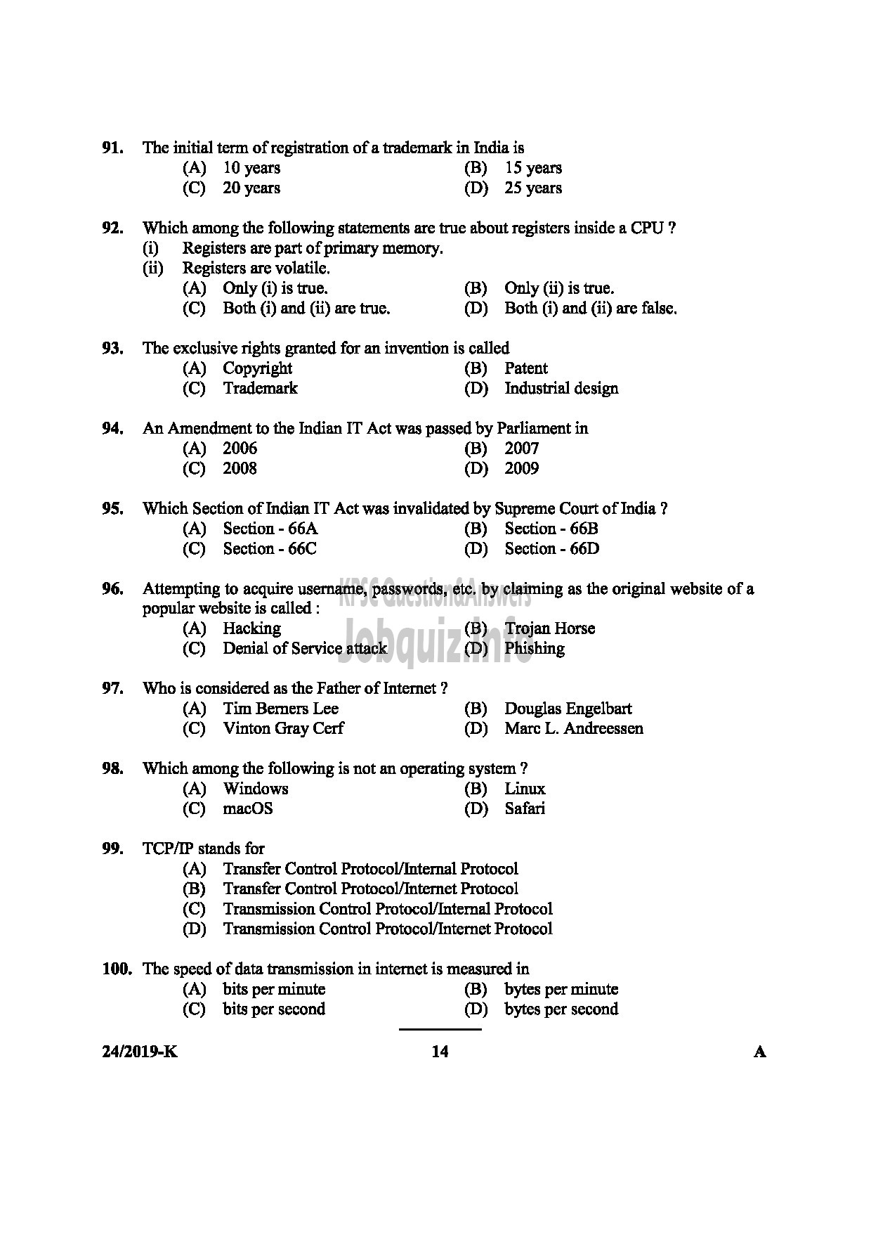 Kerala PSC Question Paper - ASSISTANT UNIVERSITIES OF KERALA MEDIUM OF QUESTION : ENGLISH / KANNADA-14