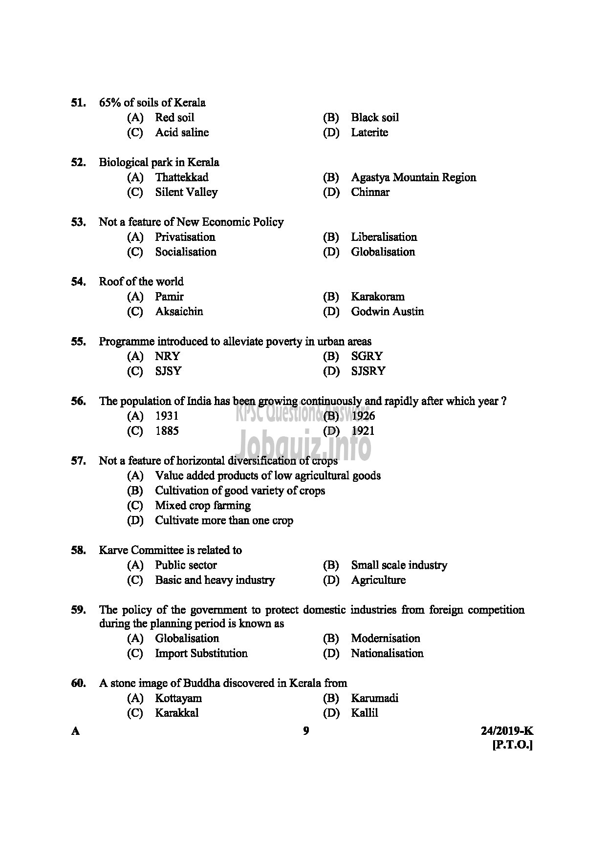 Kerala PSC Question Paper - ASSISTANT UNIVERSITIES OF KERALA MEDIUM OF QUESTION : ENGLISH / KANNADA-9