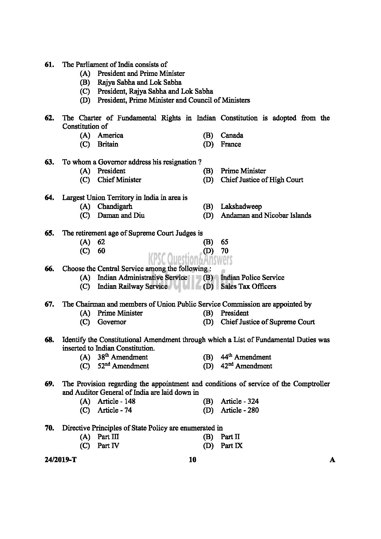 Kerala PSC Question Paper - ASSISTANT UNIVERSITIES OF KERALA MEDIUM OF QUESTION : ENGLISH / TAMIL-10