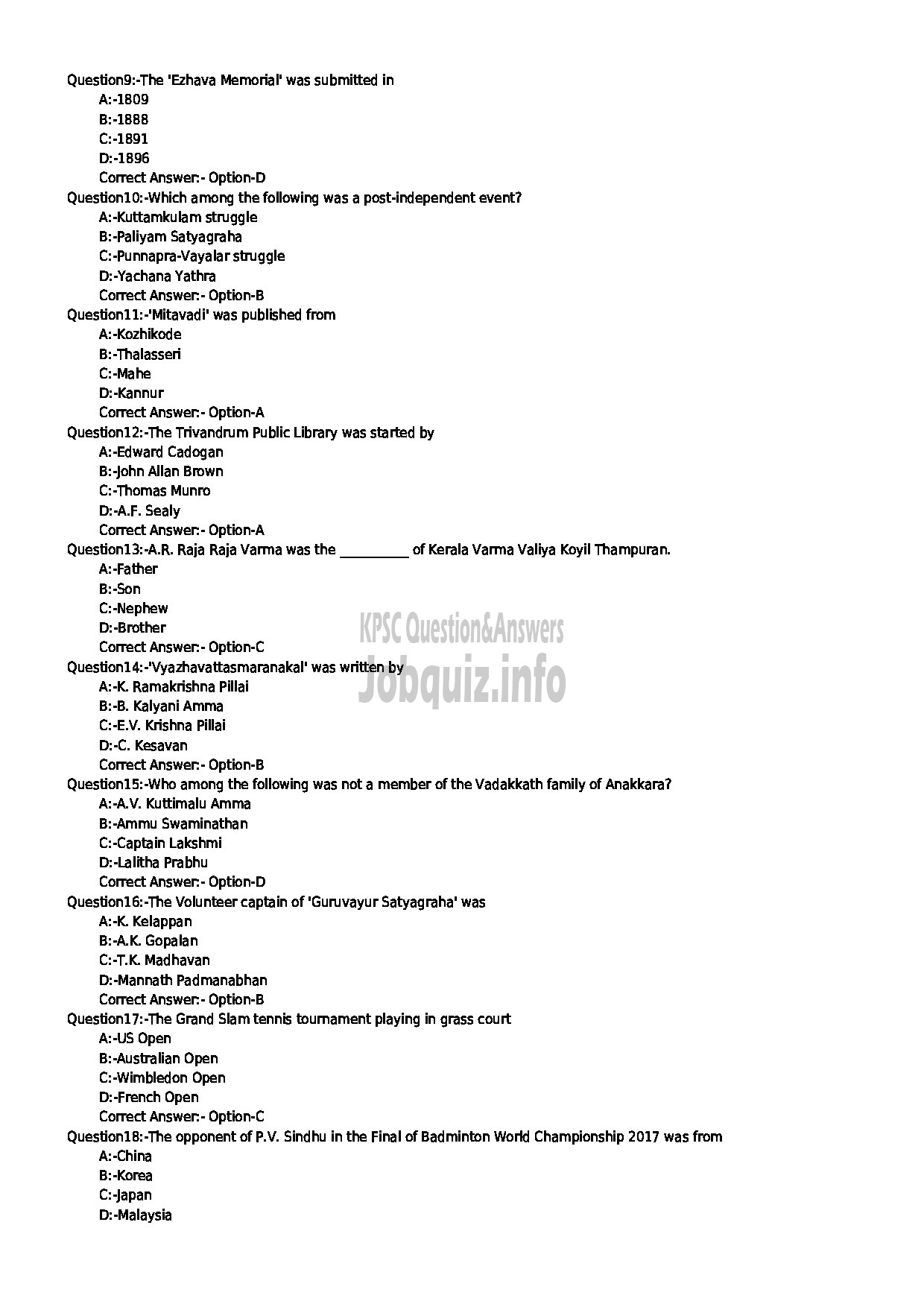 Kerala PSC Question Paper - ASSITANT TESTER CUM GAUGER MALABAR CEMMENTS LTD-2