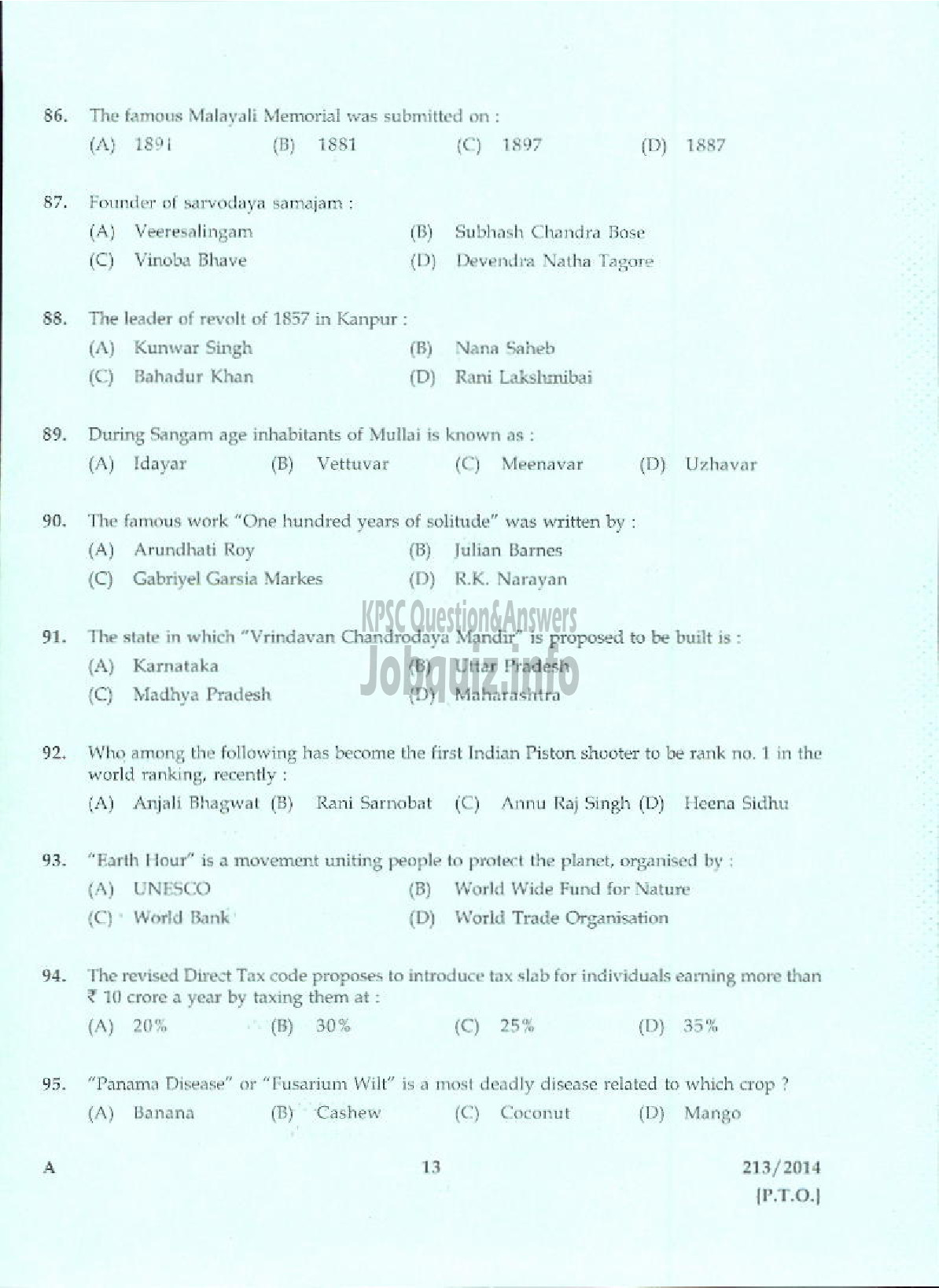 Kerala PSC Question Paper - ASST ENGINEER ELECTRICAL PWD/IRRIGATION/TRAVANCORE TITANIUM PRODUCTS LTD-11