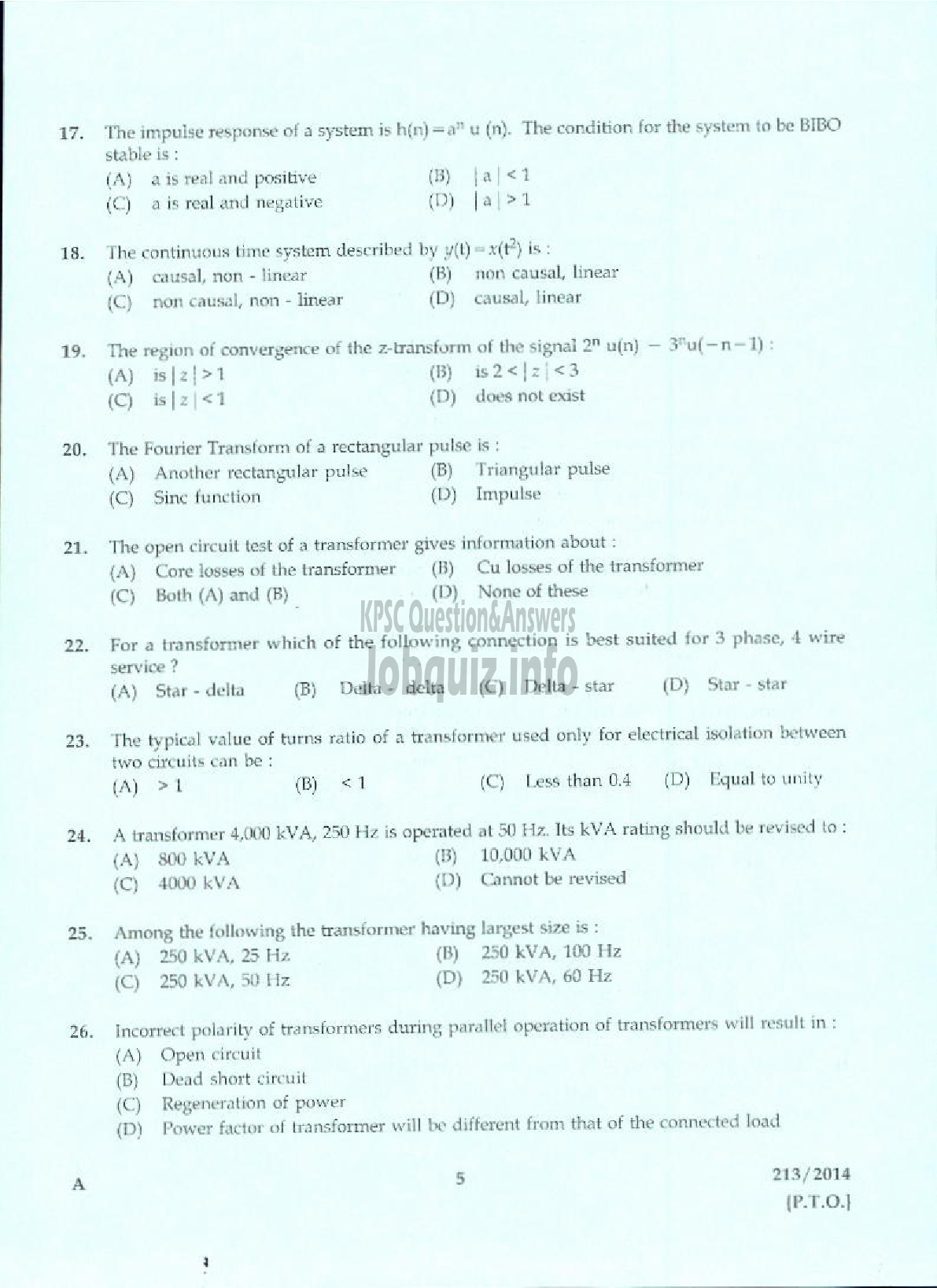 Kerala PSC Question Paper - ASST ENGINEER ELECTRICAL PWD/IRRIGATION/TRAVANCORE TITANIUM PRODUCTS LTD-3