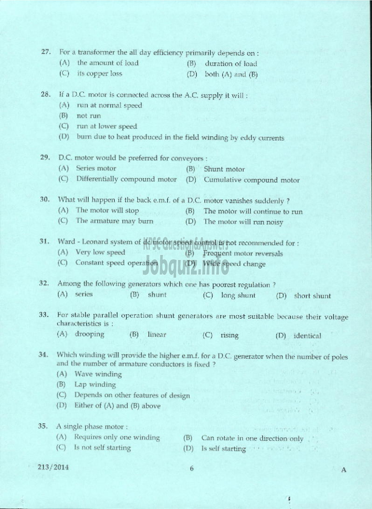 Kerala PSC Question Paper - ASST ENGINEER ELECTRICAL PWD/IRRIGATION/TRAVANCORE TITANIUM PRODUCTS LTD-4