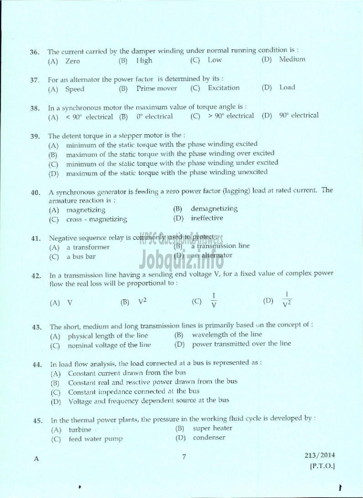 Kerala PSC Question Paper - ASST ENGINEER ELECTRICAL PWD/IRRIGATION/TRAVANCORE TITANIUM PRODUCTS LTD-5
