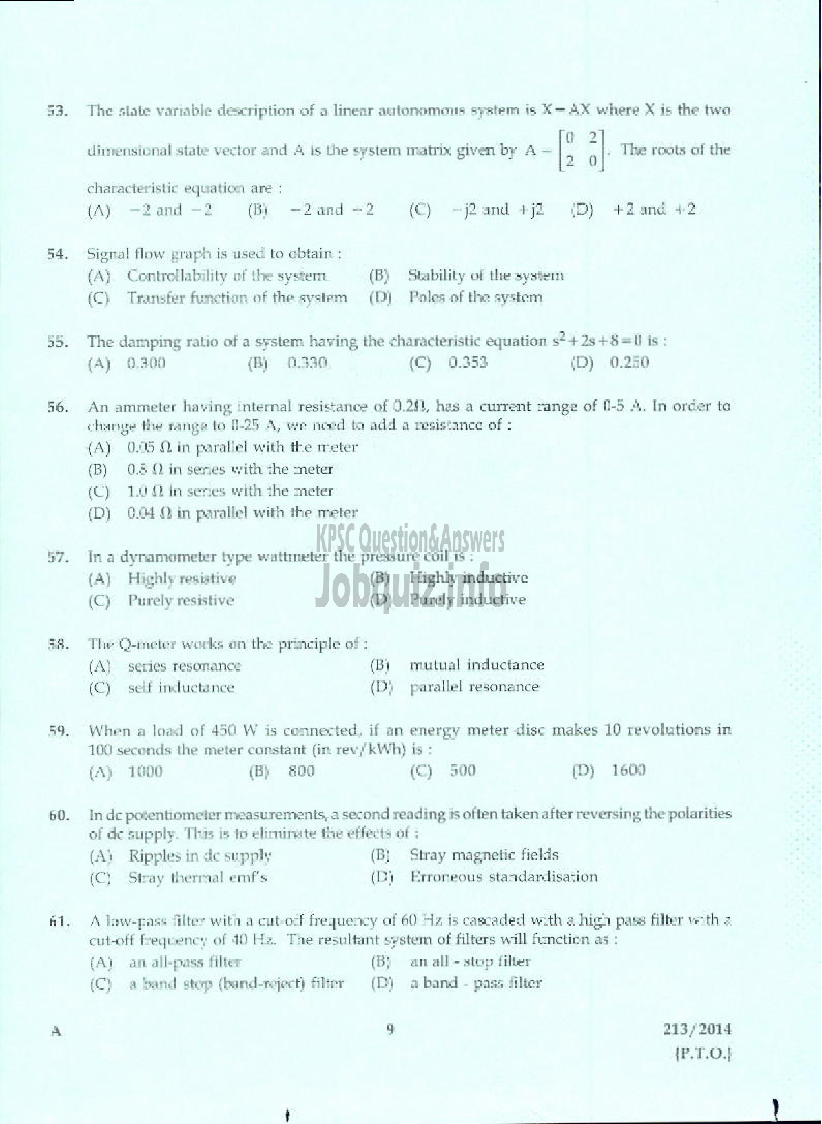 Kerala PSC Question Paper - ASST ENGINEER ELECTRICAL PWD/IRRIGATION/TRAVANCORE TITANIUM PRODUCTS LTD-7