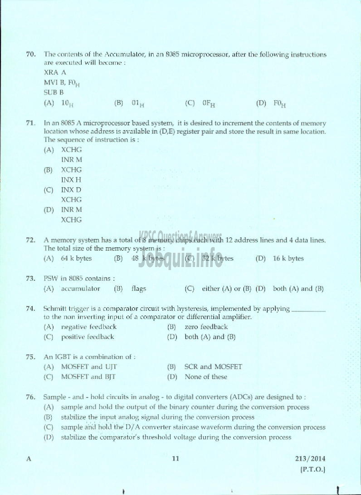 Kerala PSC Question Paper - ASST ENGINEER ELECTRICAL PWD/IRRIGATION/TRAVANCORE TITANIUM PRODUCTS LTD-9
