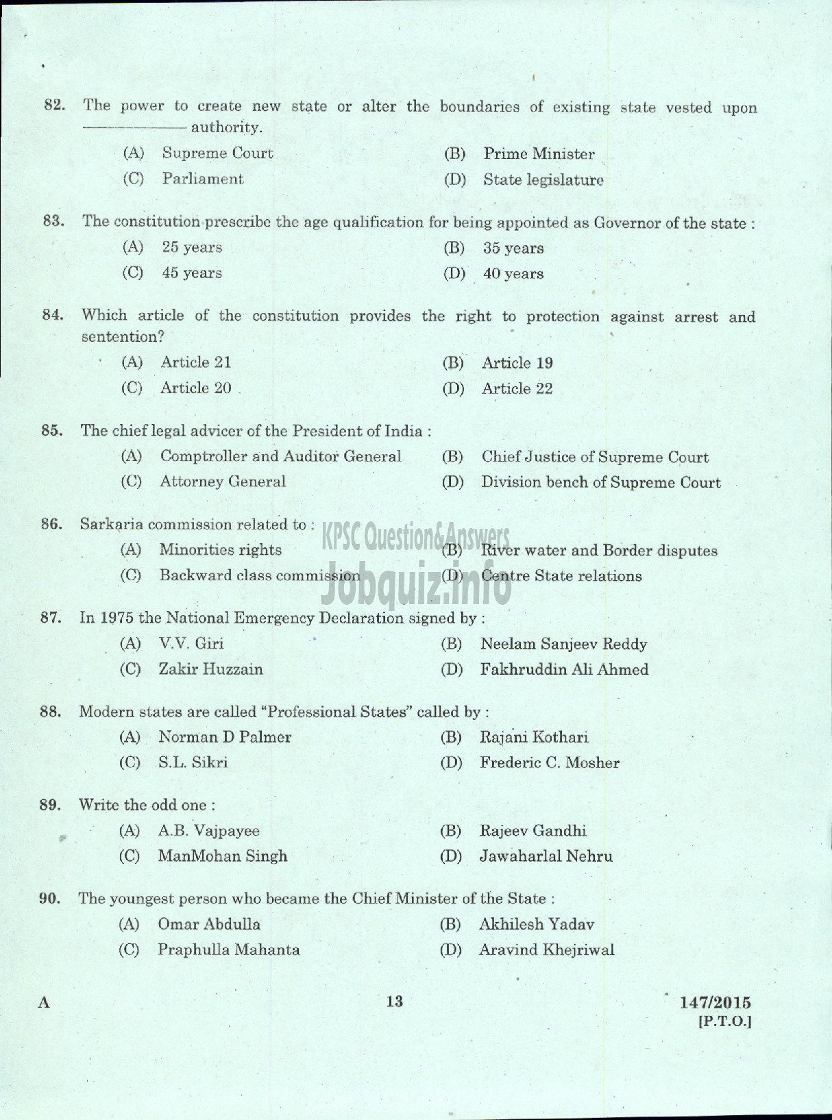 Kerala PSC Question Paper - ASST ENGINEER MECHANICAL TTP LTD / ASST ENGINEER MECHANICAL SFC OF KERALA LTD-11