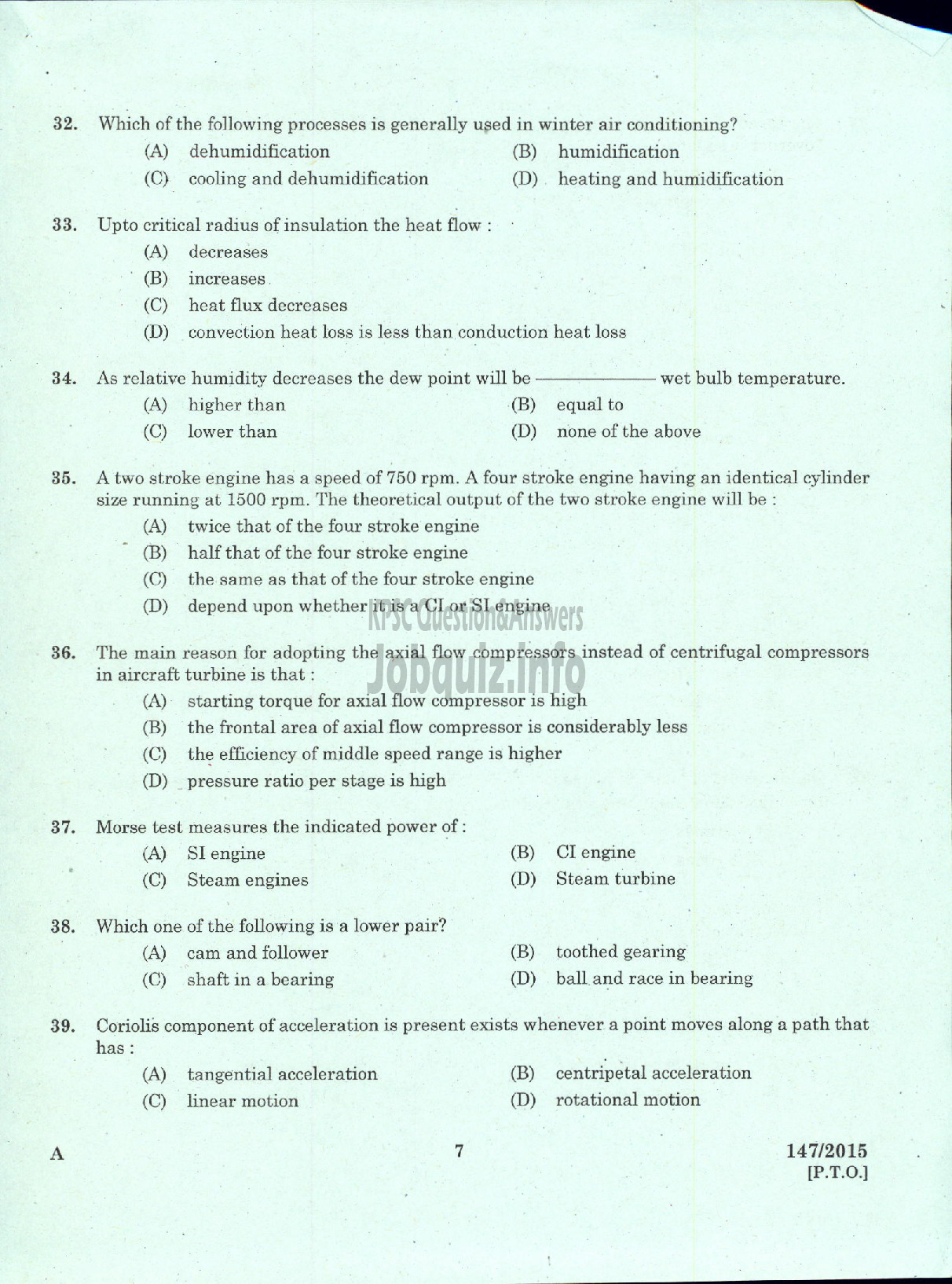 Kerala PSC Question Paper - ASST ENGINEER MECHANICAL TTP LTD / ASST ENGINEER MECHANICAL SFC OF KERALA LTD-5