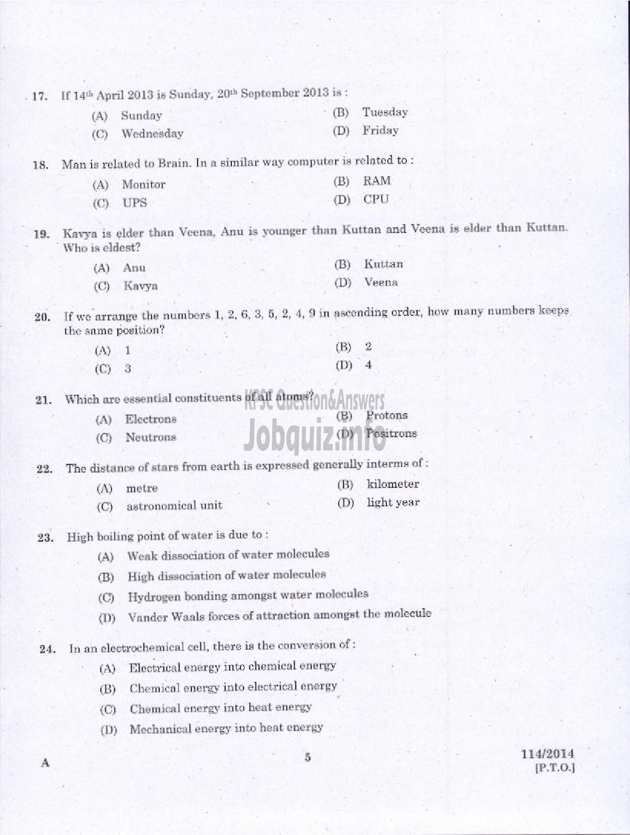 Kerala PSC Question Paper - ASST JAILOR GR I JAIL/ARMED POLICE SUB INSPECTOR TRAINEE POLICE APB/EXCISE INSPECTOR EXCISE/SI OF POLICE TRAINEE POLICE GEB/ARMED POLICE SI SR FOR SC/ST POLICE APB-3
