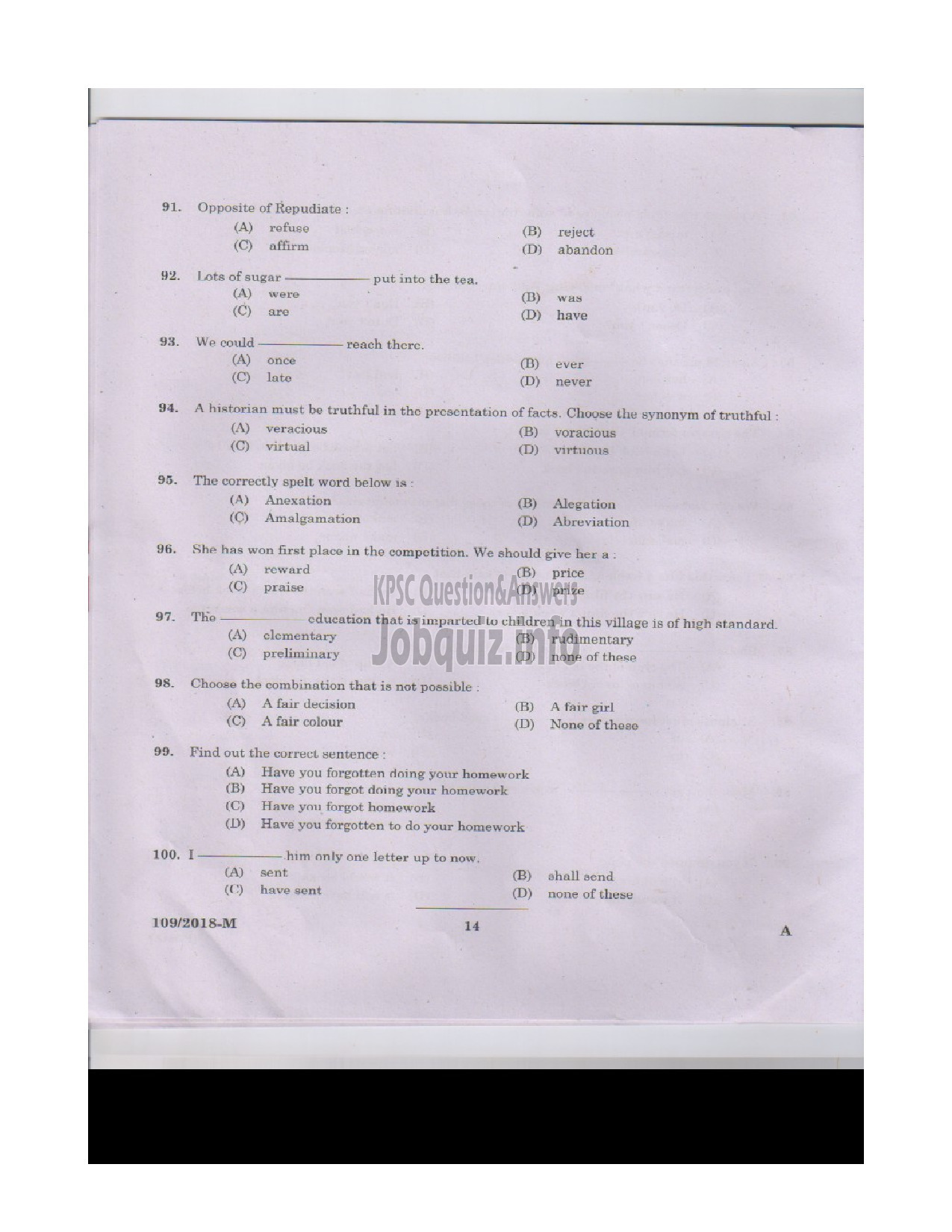 Kerala PSC Question Paper - ATTENDER GR II LIGHT KEEPER SIGNALLER CLERICAL ATTENDER FEMALE ASSISTANT PRISON OFFICER LAB ATTENDER HOMOEOPATHY Malayalam/English -13