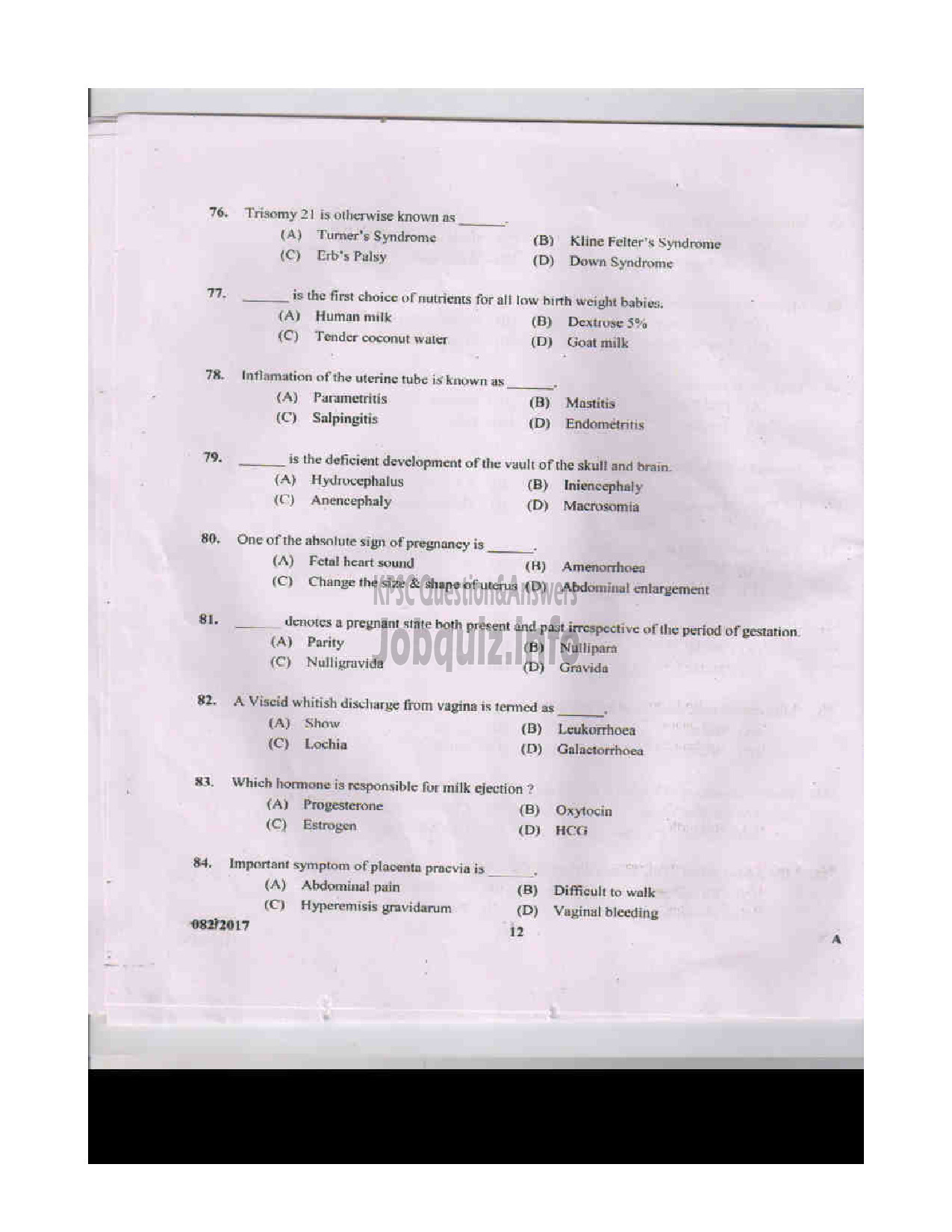 Kerala PSC Question Paper - AUXILLIARY NURSE/MIDWIFE INSURANCE MEDICAL SERVICES QUESTION PAPER-11