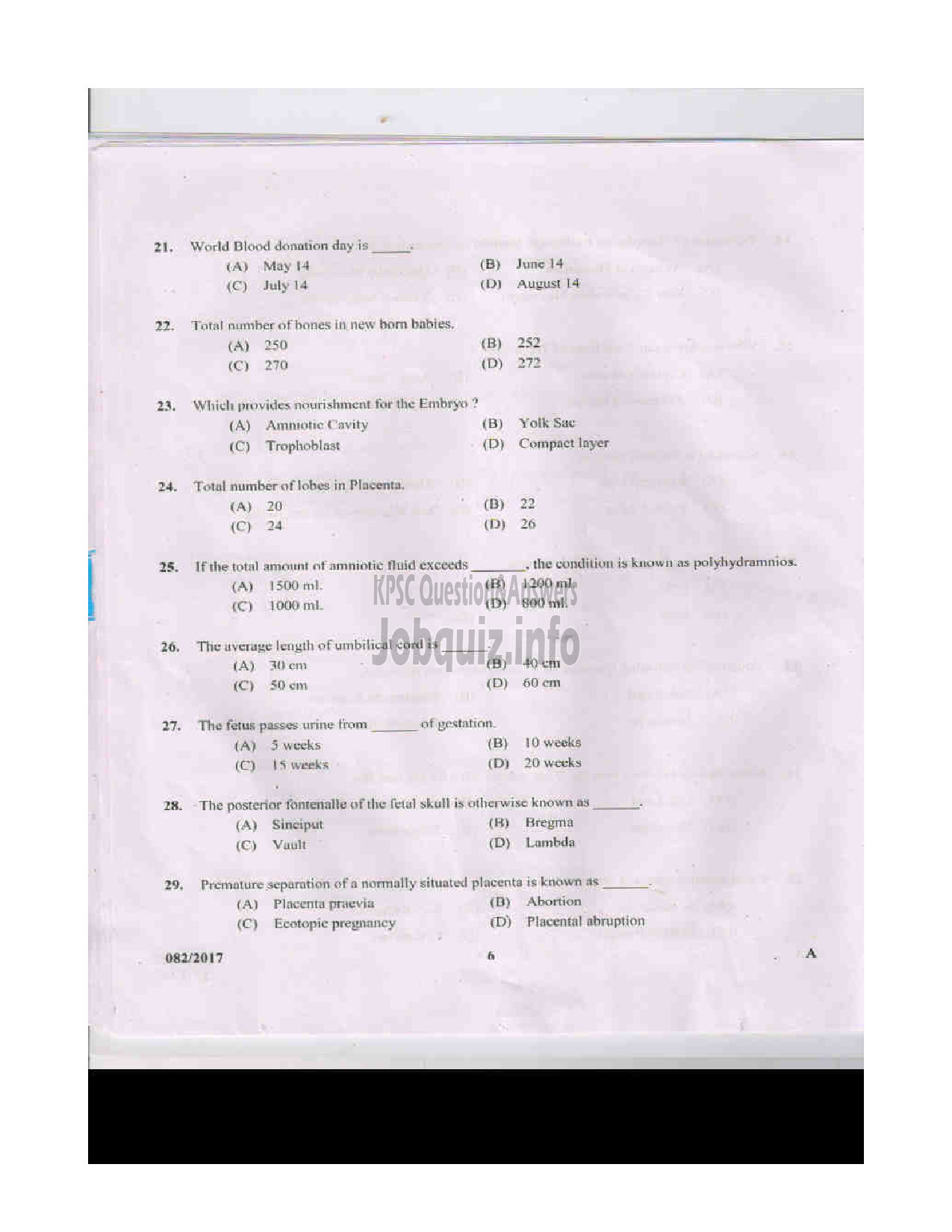 Kerala PSC Question Paper - AUXILLIARY NURSE/MIDWIFE INSURANCE MEDICAL SERVICES QUESTION PAPER-5