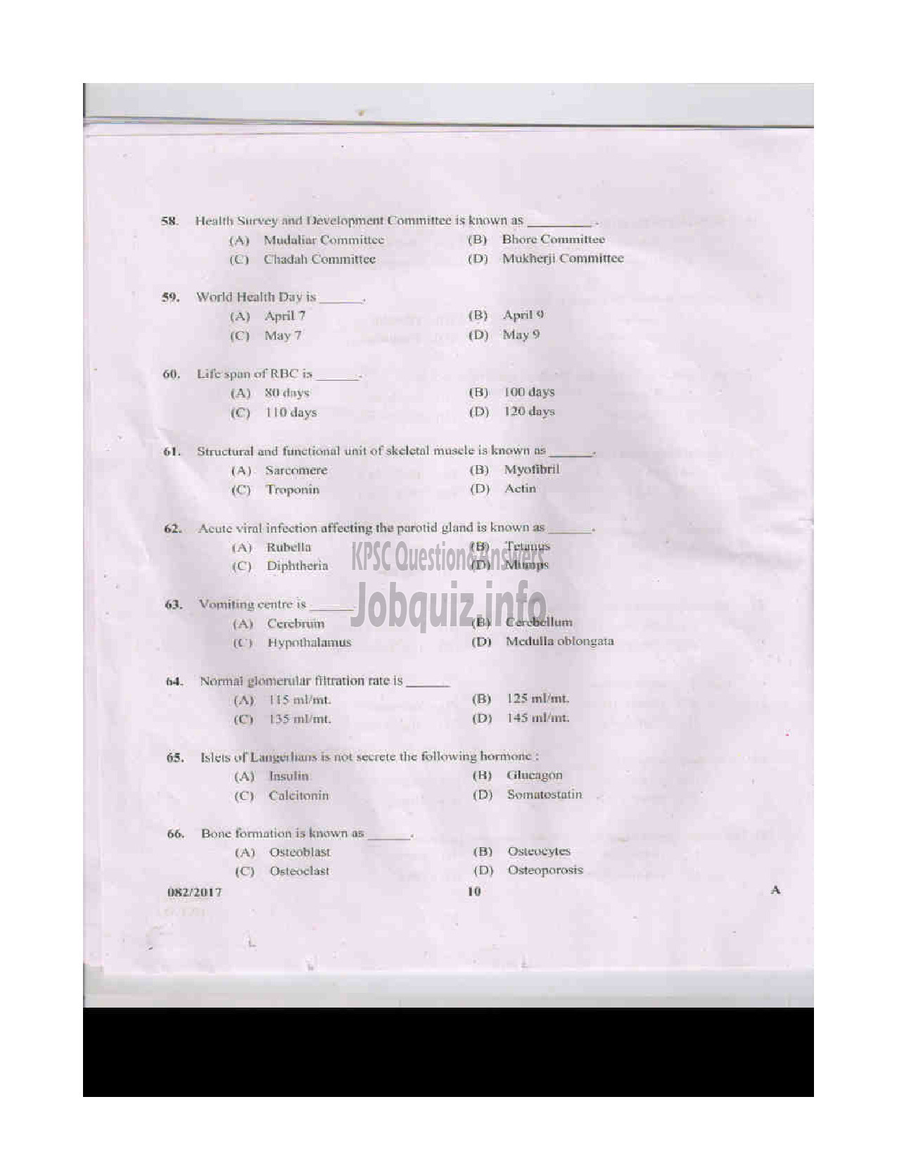 Kerala PSC Question Paper - AUXILLIARY NURSE/MIDWIFE INSURANCE MEDICAL SERVICES QUESTION PAPER-9