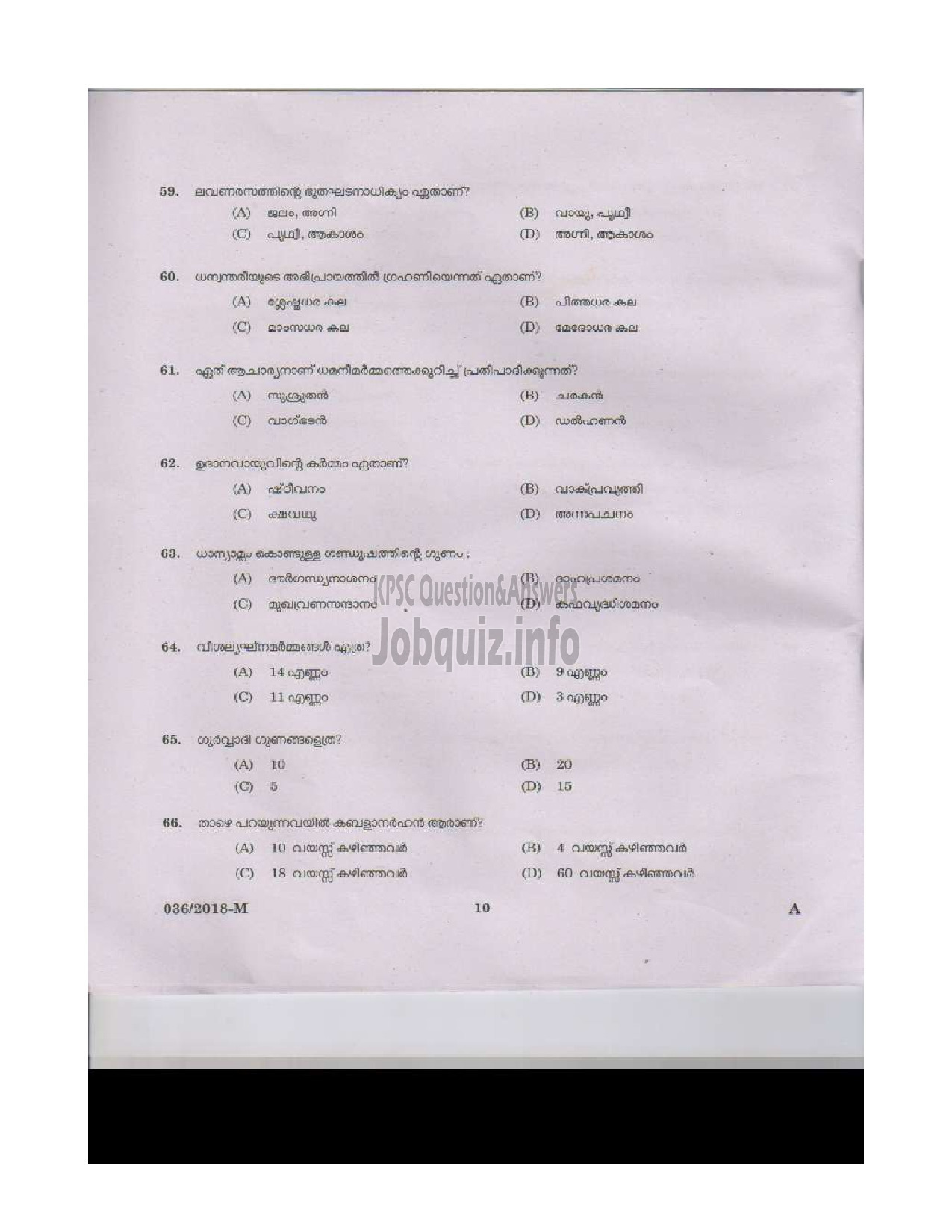 Kerala PSC Question Paper - AYURVEDA THERAPIST INDIAN SYSTEMS OF MEDICINE-9