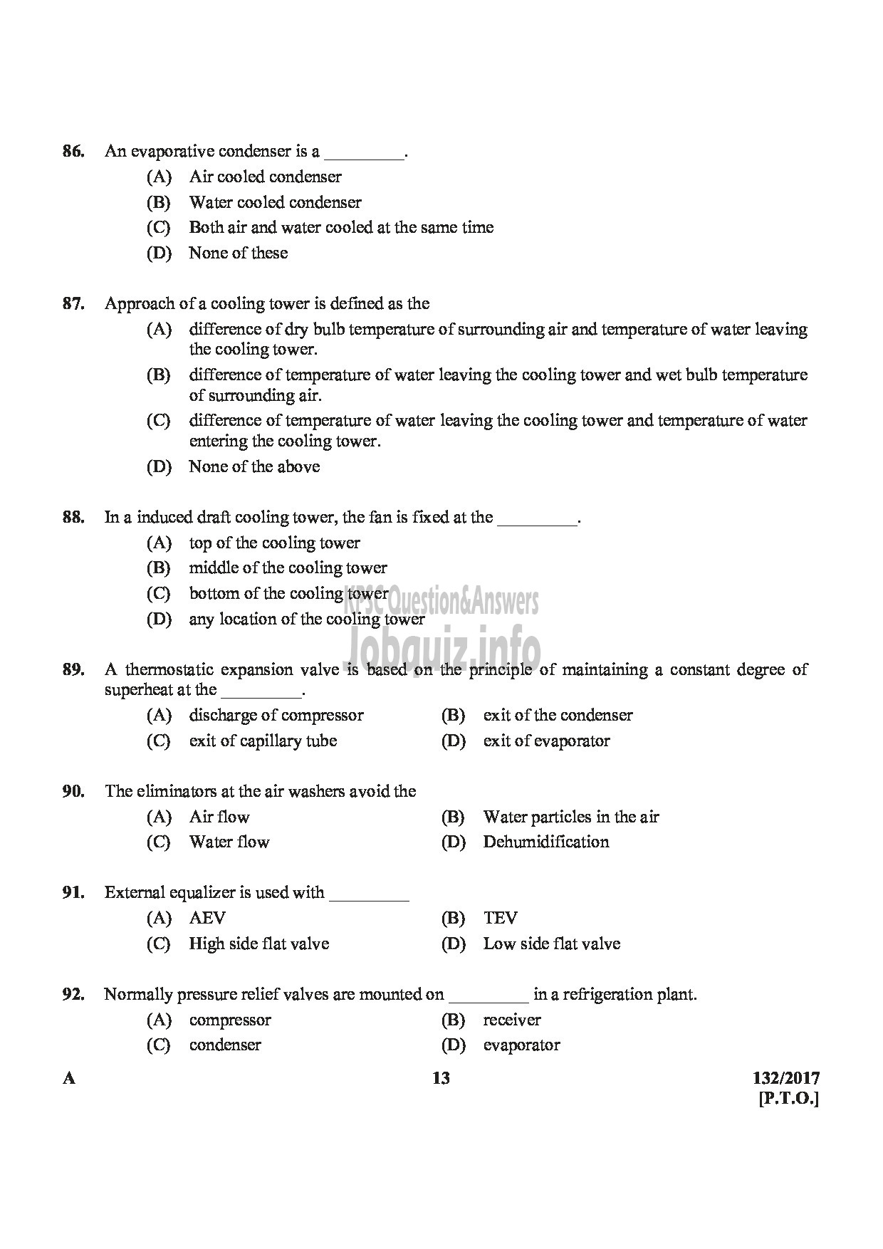 Kerala PSC Question Paper - A/C MECHANIC KTDC-13