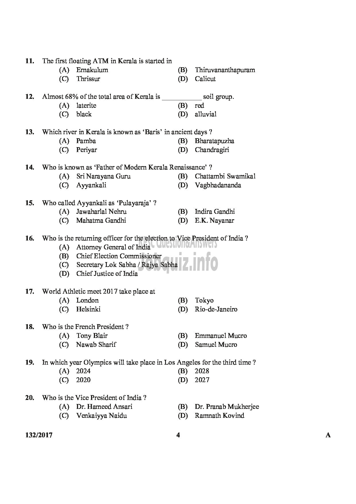 Kerala PSC Question Paper - A/C MECHANIC KTDC-4