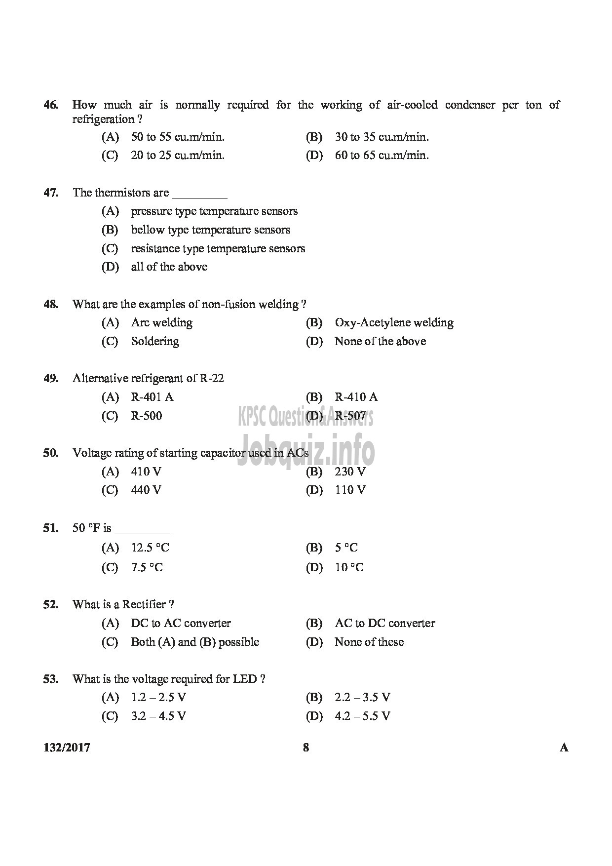 Kerala PSC Question Paper - A/C MECHANIC KTDC-8