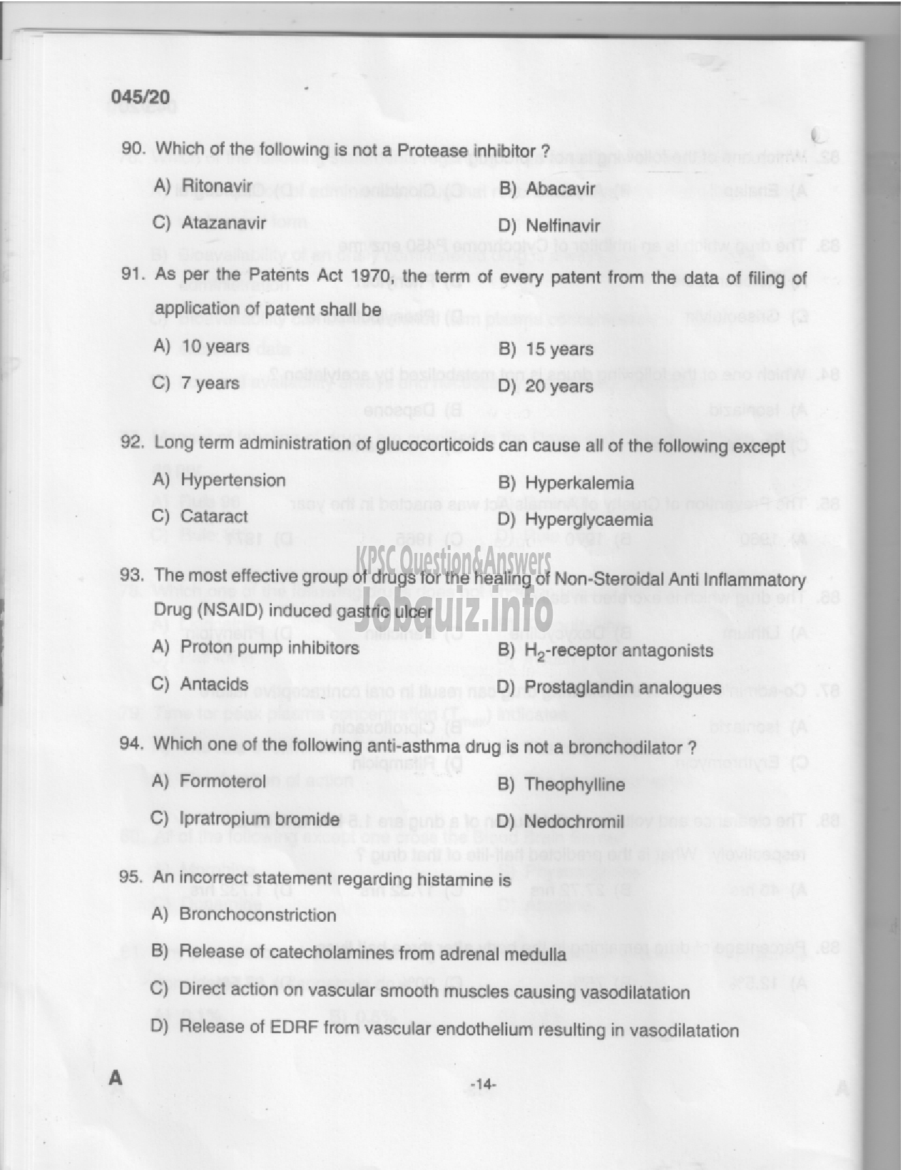 Kerala PSC Question Paper - Analyst Gr III - Drugs Control-12