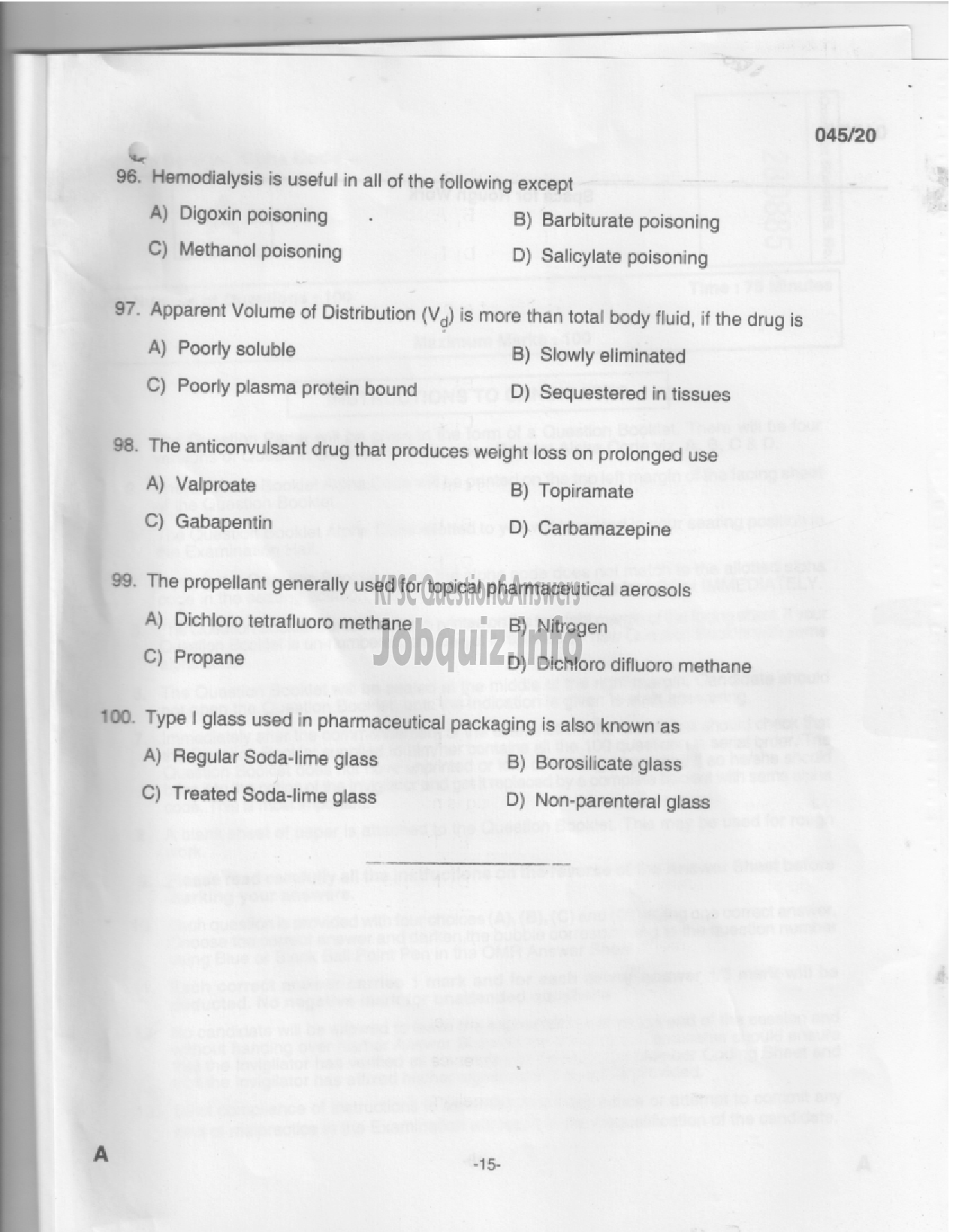 Kerala PSC Question Paper - Analyst Gr III - Drugs Control-13