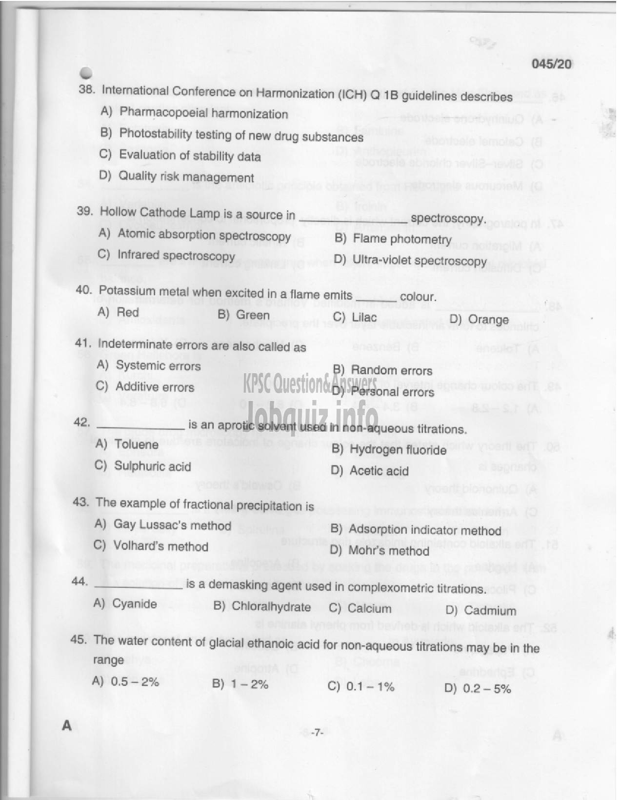 Kerala PSC Question Paper - Analyst Gr III - Drugs Control-5