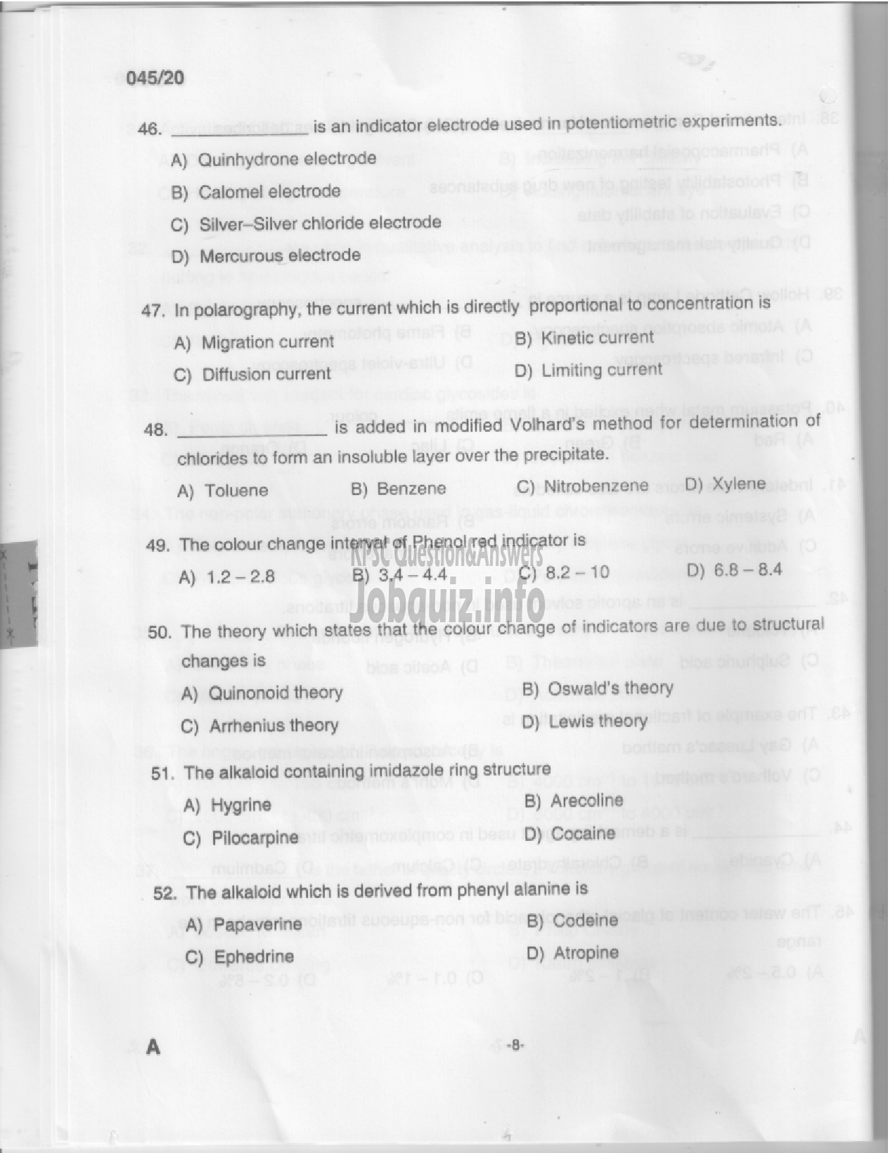 Kerala PSC Question Paper - Analyst Gr III - Drugs Control-6