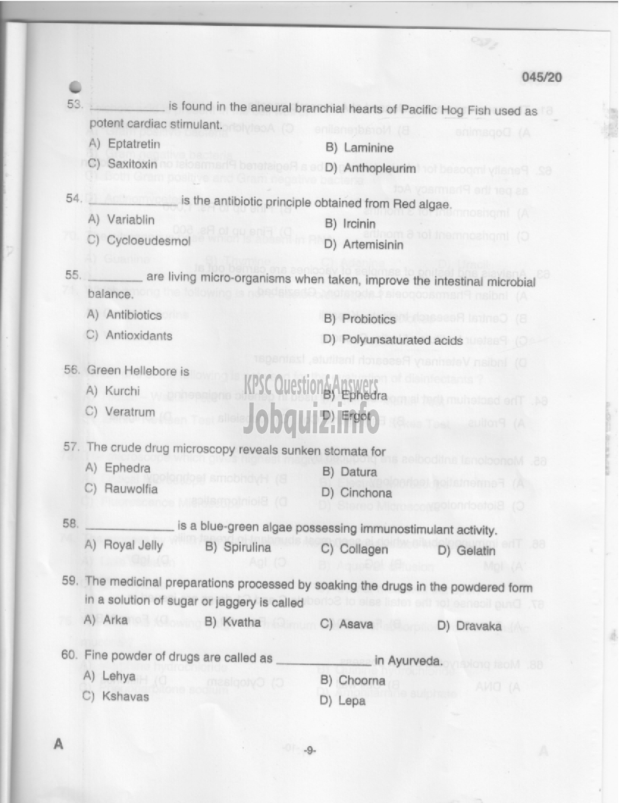 Kerala PSC Question Paper - Analyst Gr III - Drugs Control-7