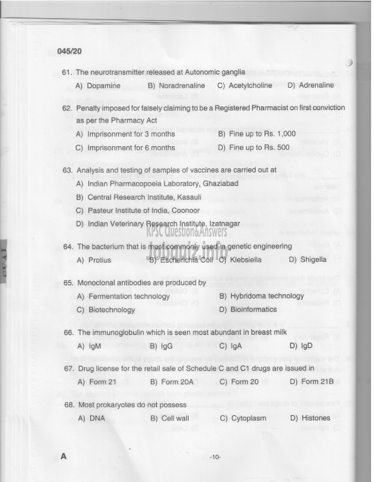 Kerala PSC Question Paper - Analyst Gr III - Drugs Control-8