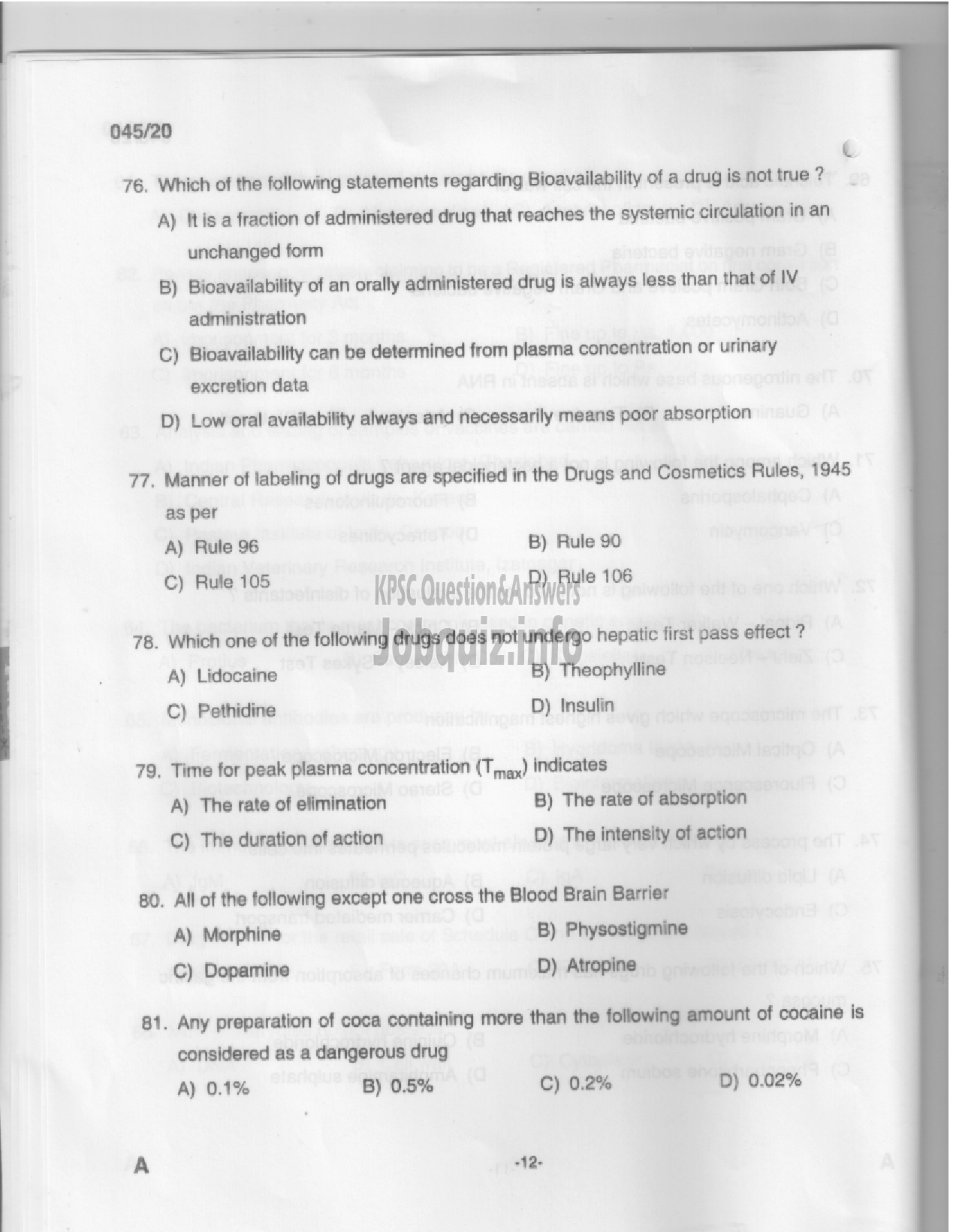Kerala PSC Question Paper - Analyst Gr III - Drugs Control-10