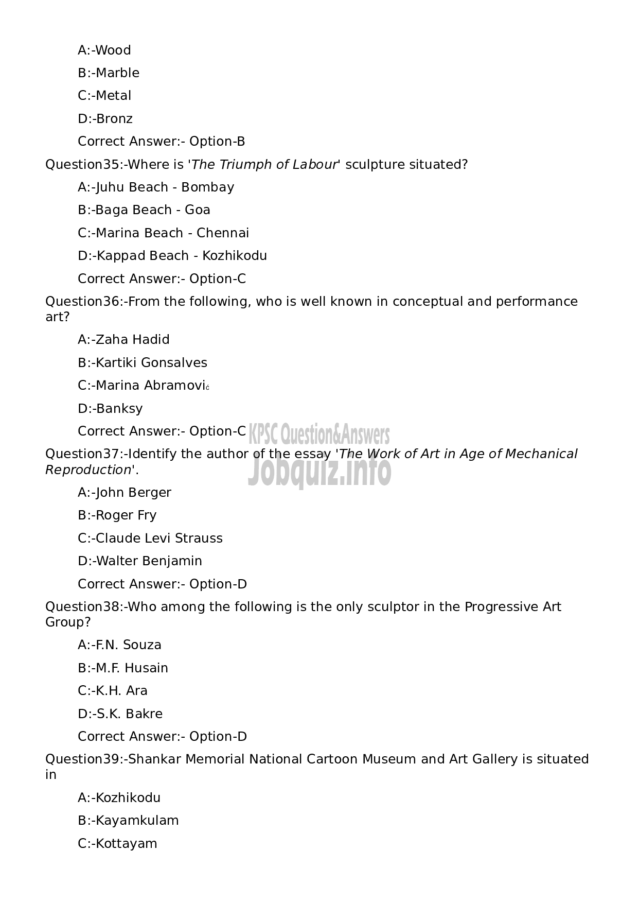 Kerala PSC Question Paper - Artist Modeller-7