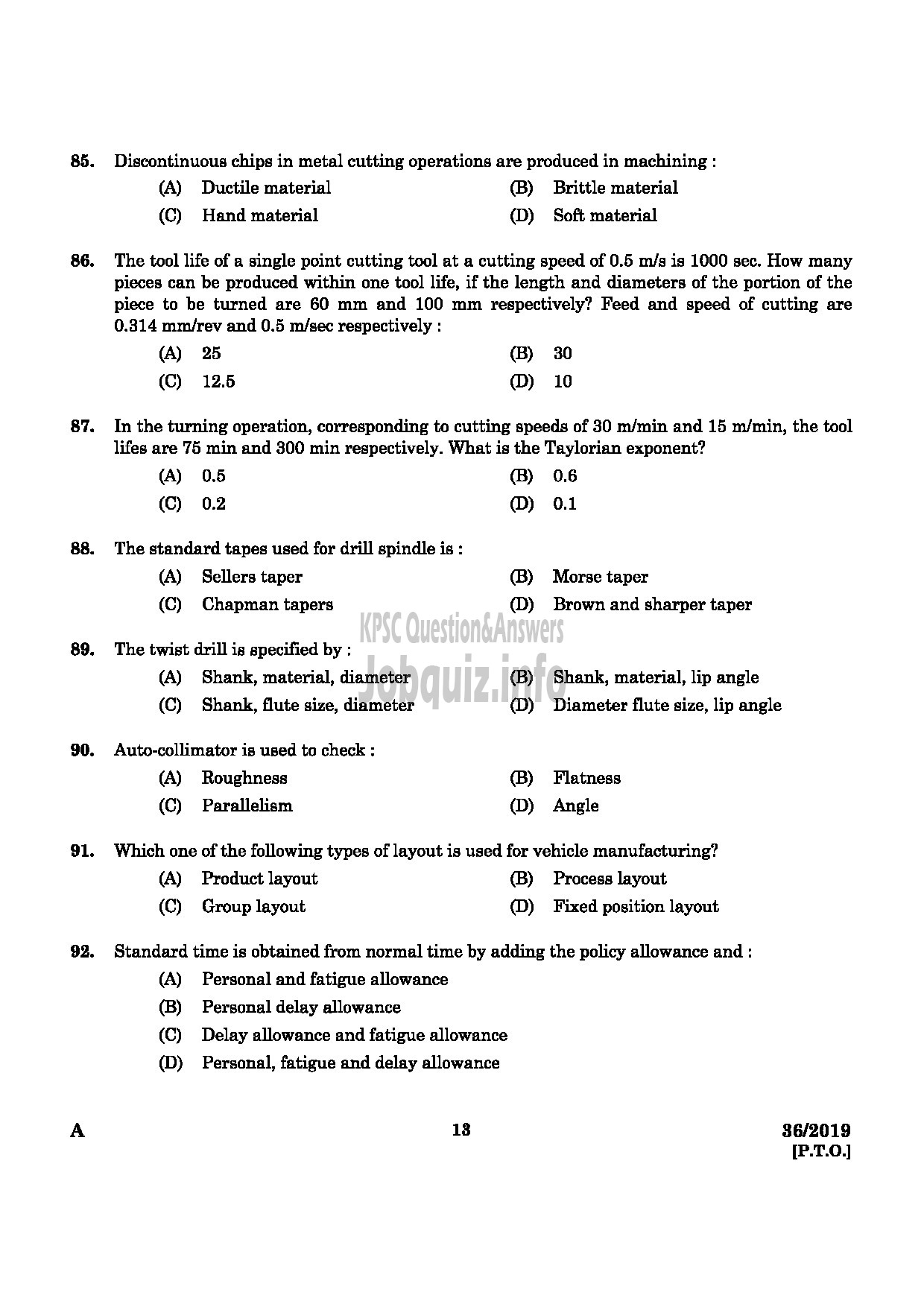 Kerala PSC Question Paper - Assistant Drilling Engineer Mining & Geology Medium of Question : English -11