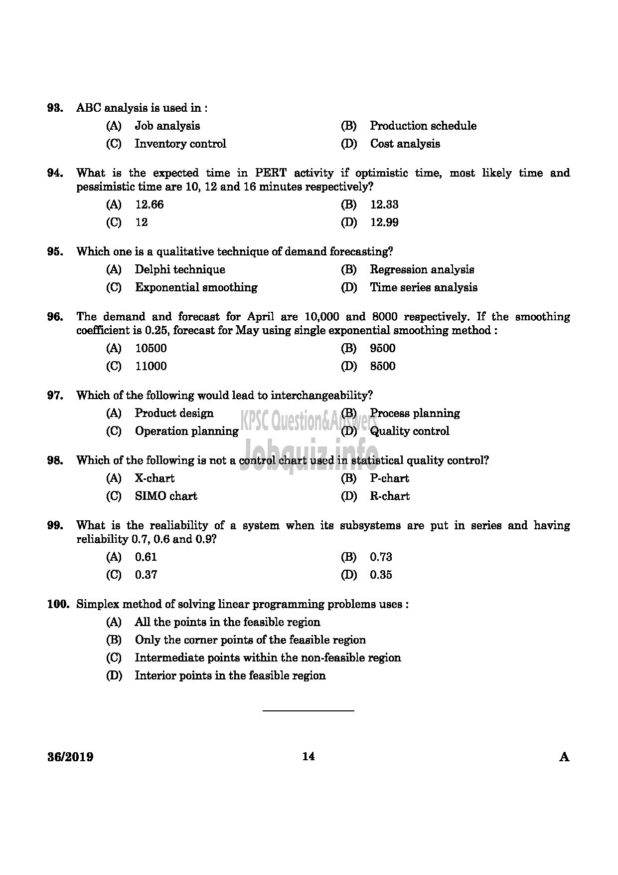 Kerala PSC Question Paper - Assistant Drilling Engineer Mining & Geology Medium of Question : English -12