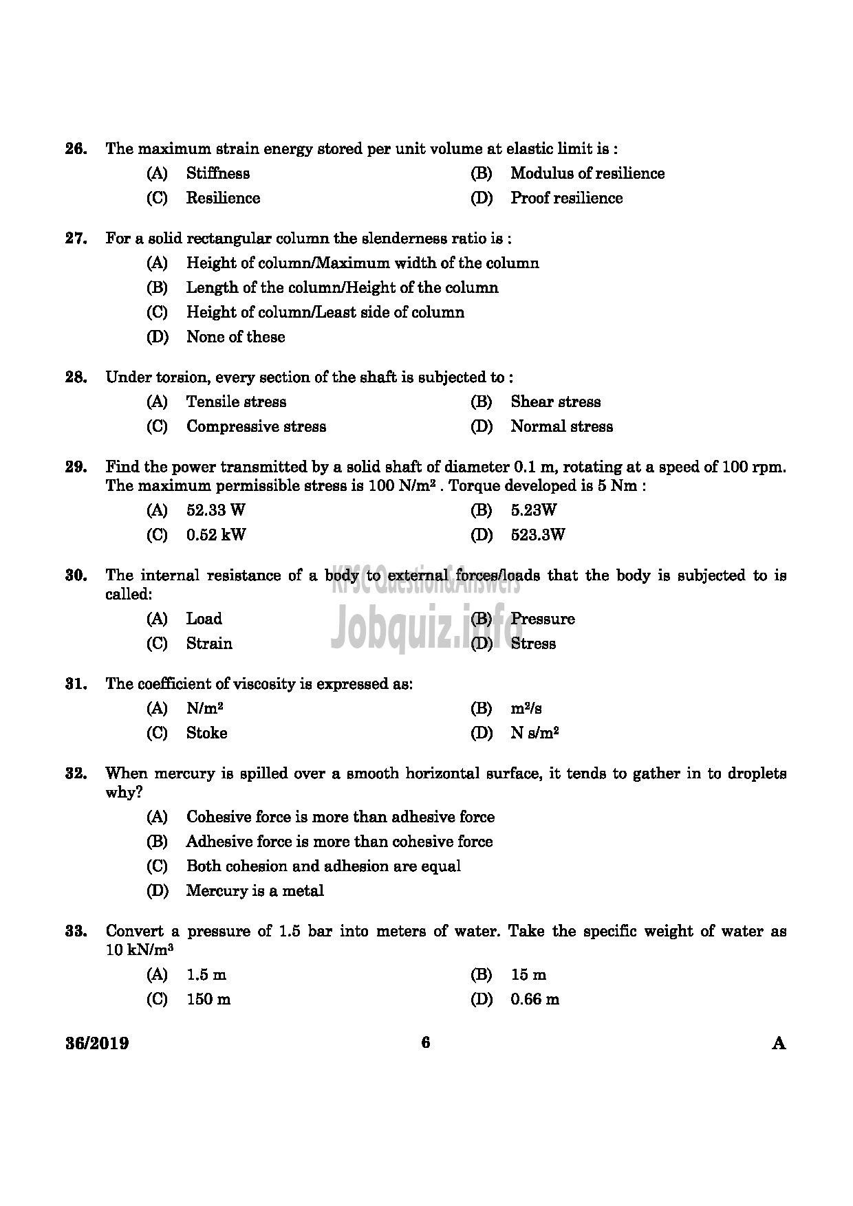 Kerala PSC Question Paper - Assistant Drilling Engineer Mining & Geology Medium of Question : English -4