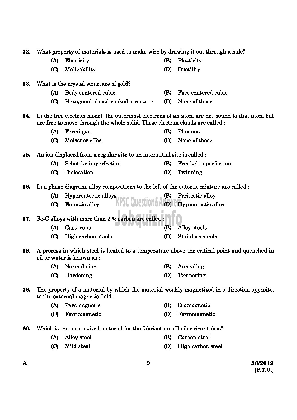 Kerala PSC Question Paper - Assistant Drilling Engineer Mining & Geology Medium of Question : English -7