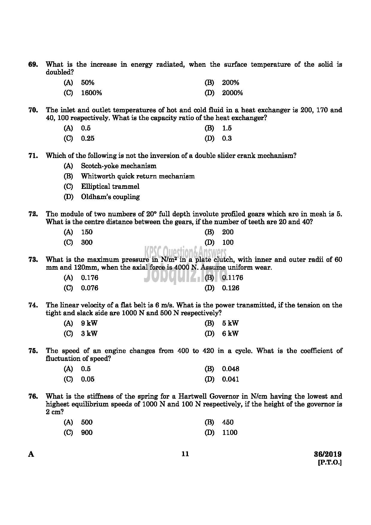 Kerala PSC Question Paper - Assistant Drilling Engineer Mining & Geology Medium of Question : English -9