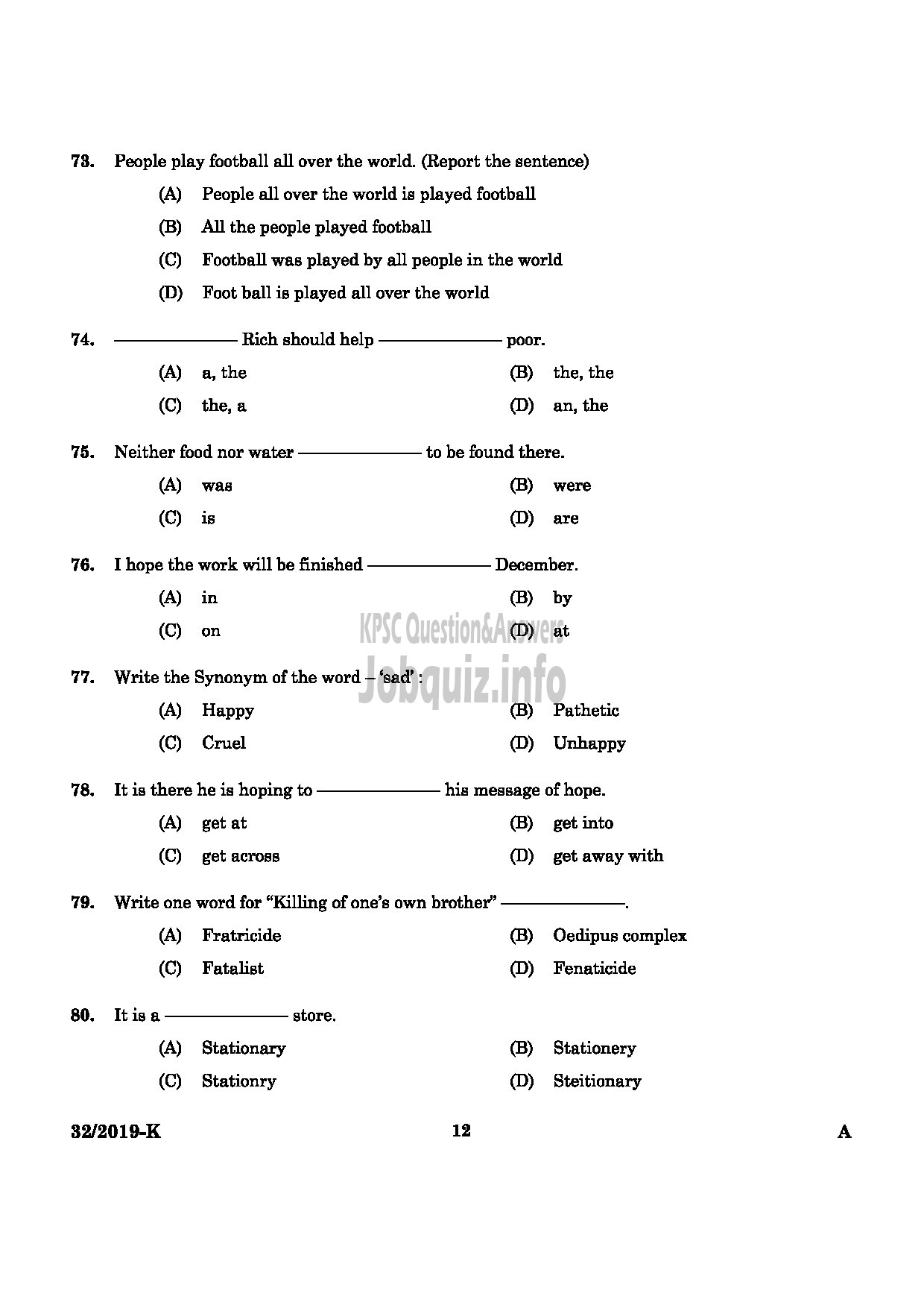 Kerala PSC Question Paper - Assistant Gr II (Direct & By Transfer) Kerala State Housing Board English / Kannada -10