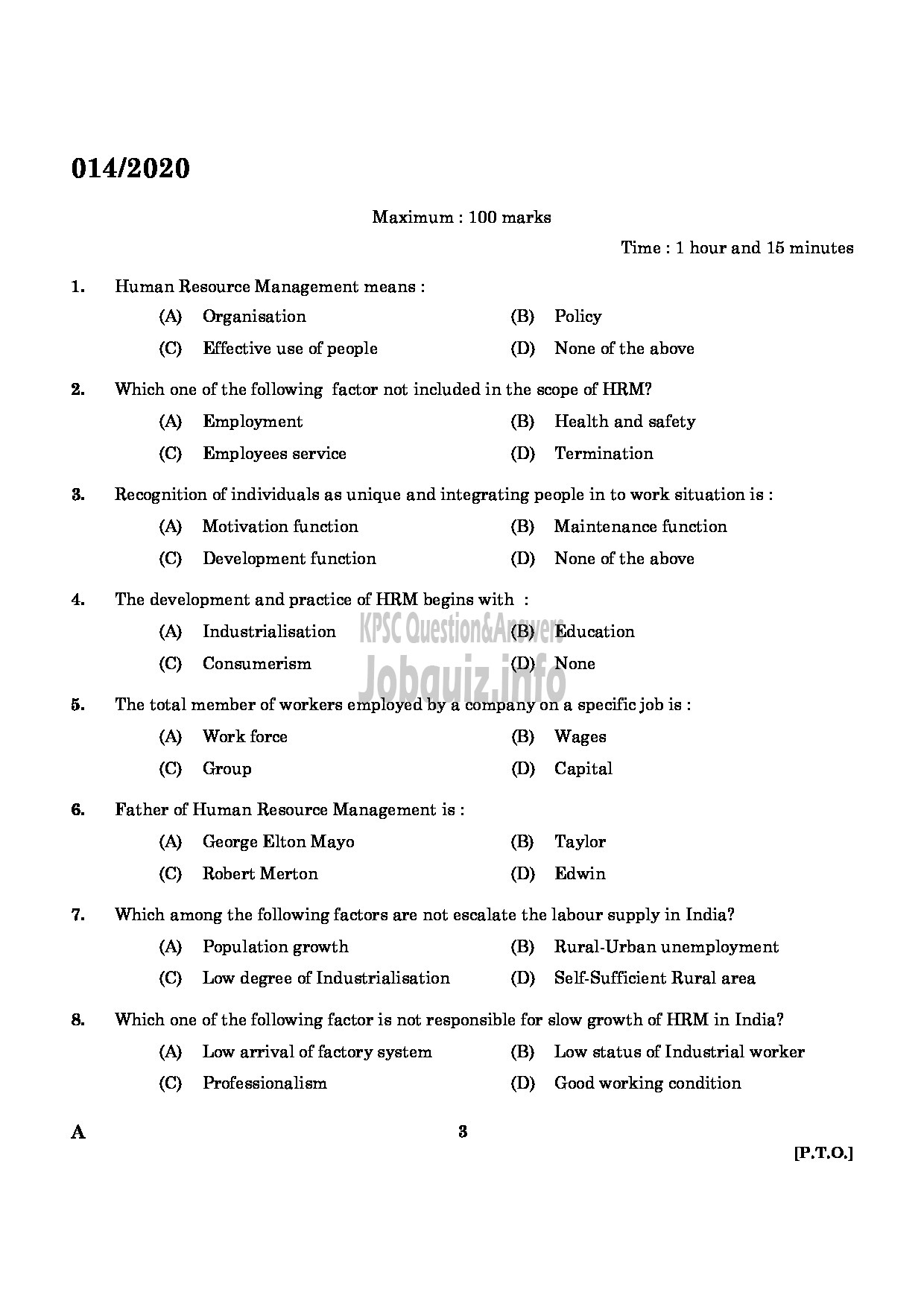 Kerala PSC Question Paper - Assistant Labour Officer Gr. II Labour Department-1