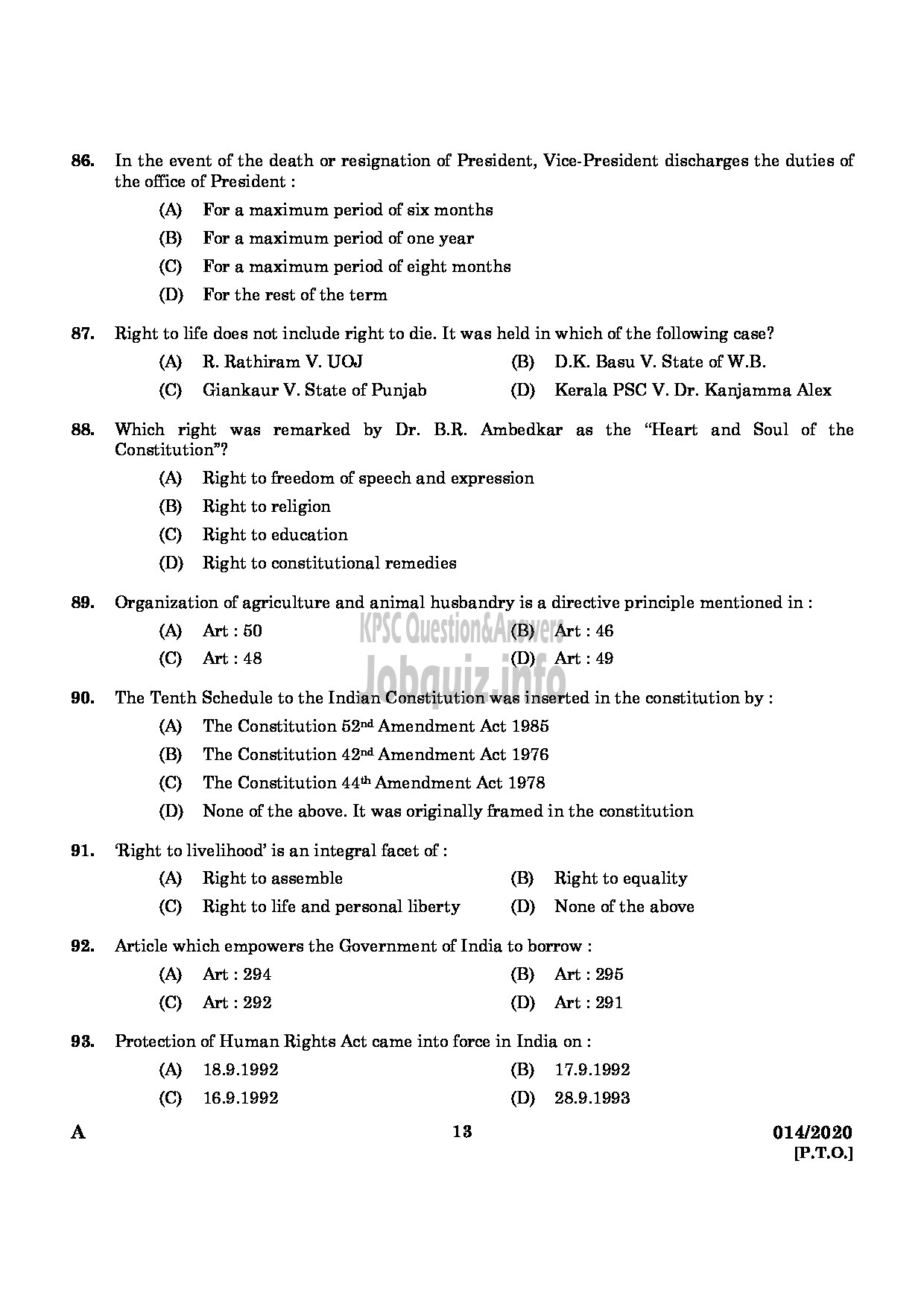 Kerala PSC Question Paper - Assistant Labour Officer Gr. II Labour Department-11