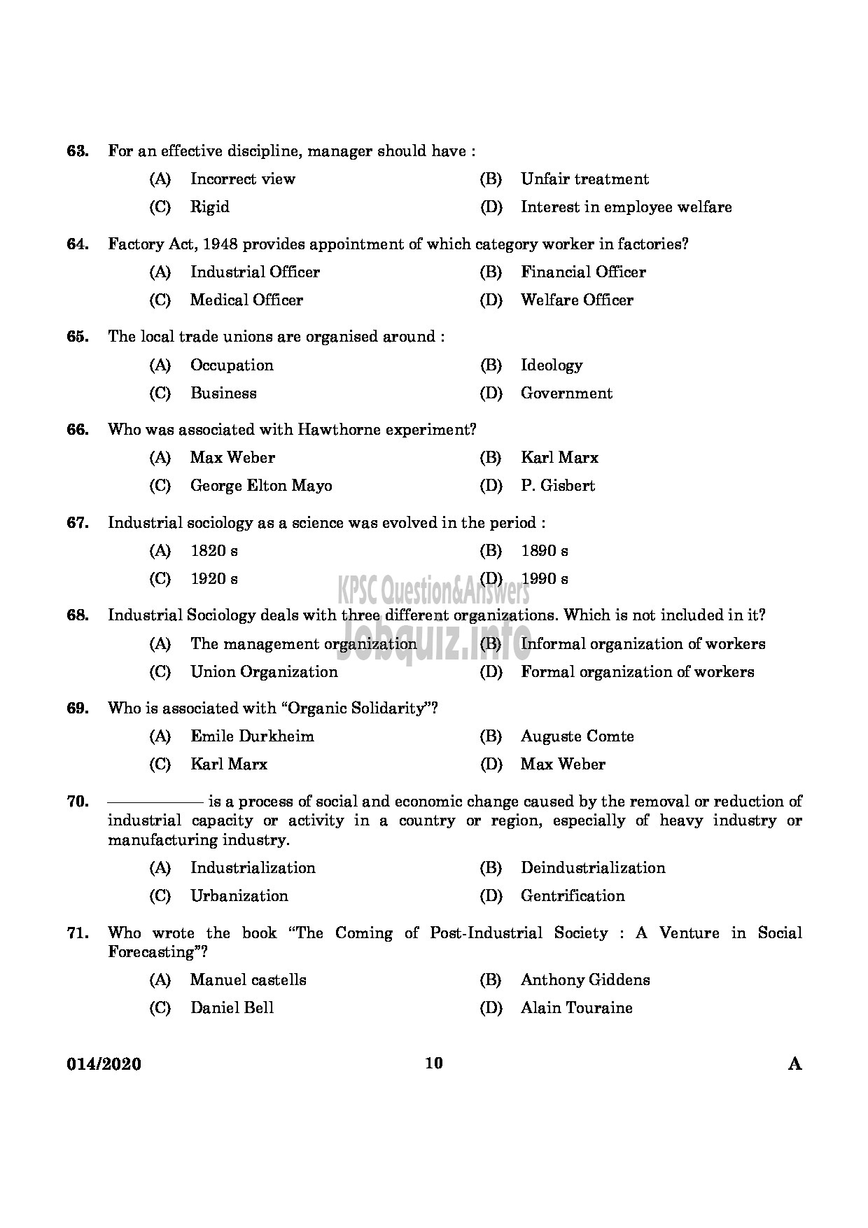 Kerala PSC Question Paper - Assistant Labour Officer Gr. II Labour Department-8