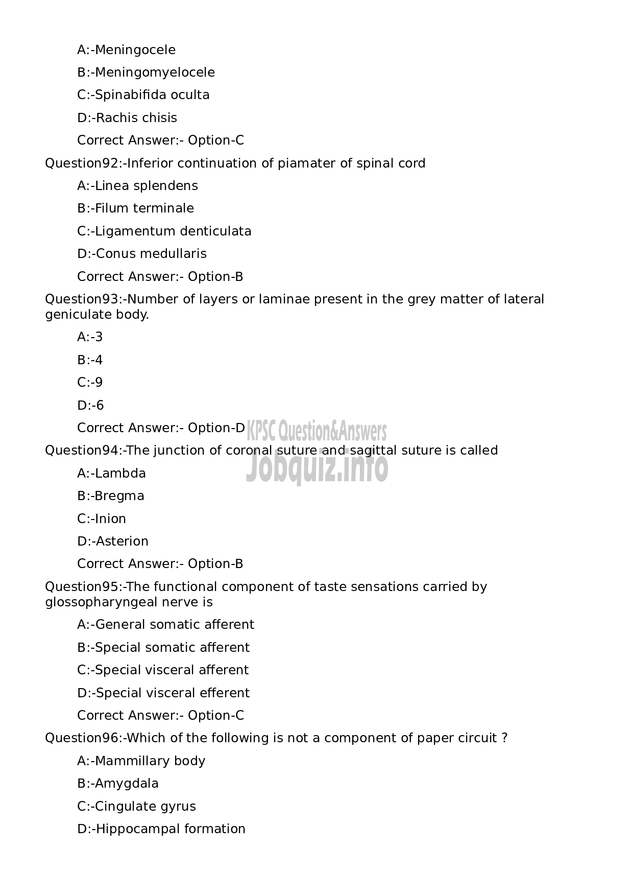 Kerala PSC Question Paper - Assistant Professor Anatomy-17