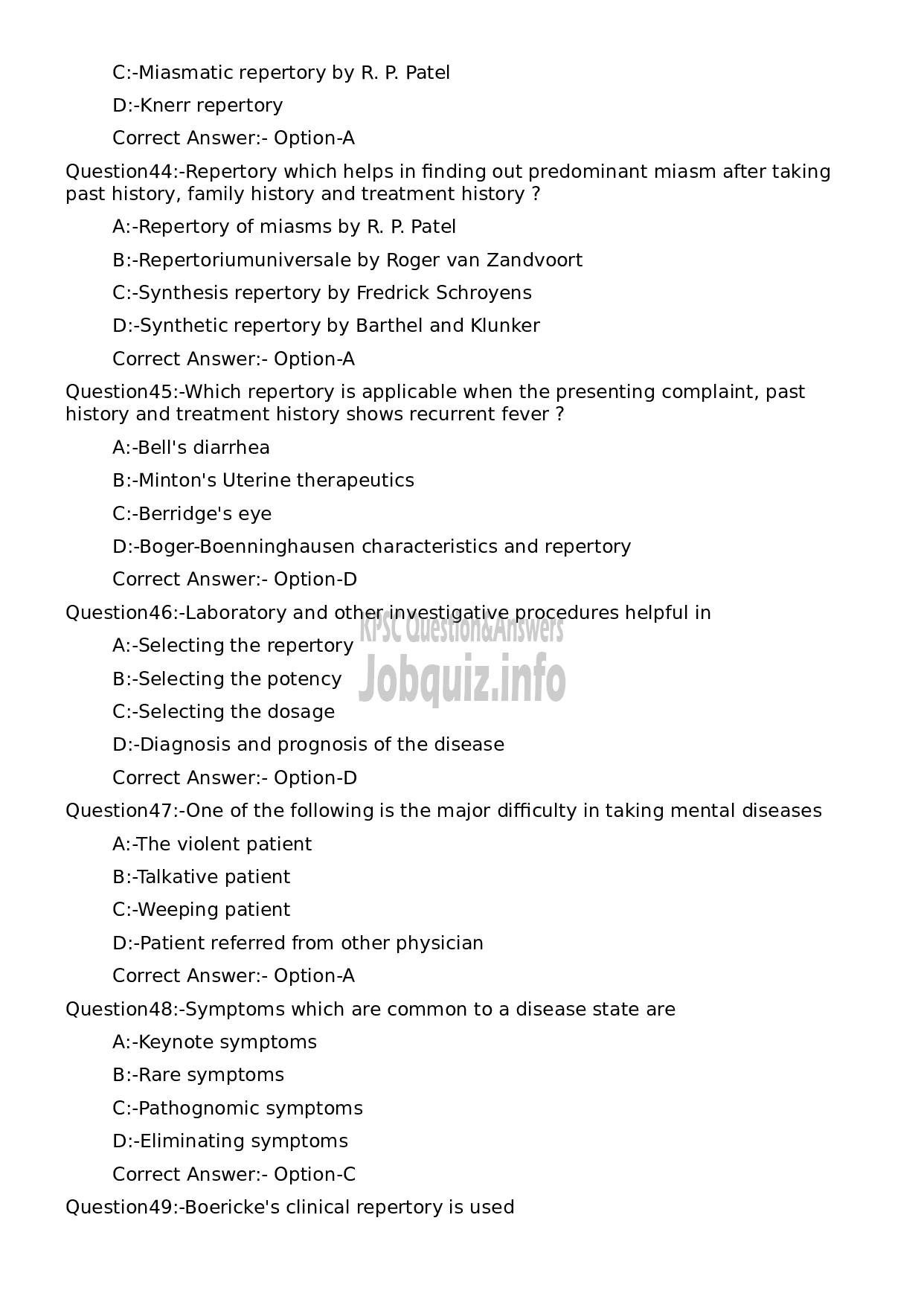 Kerala PSC Question Paper - Assistant Professor Case Taking and Repertorisation-9