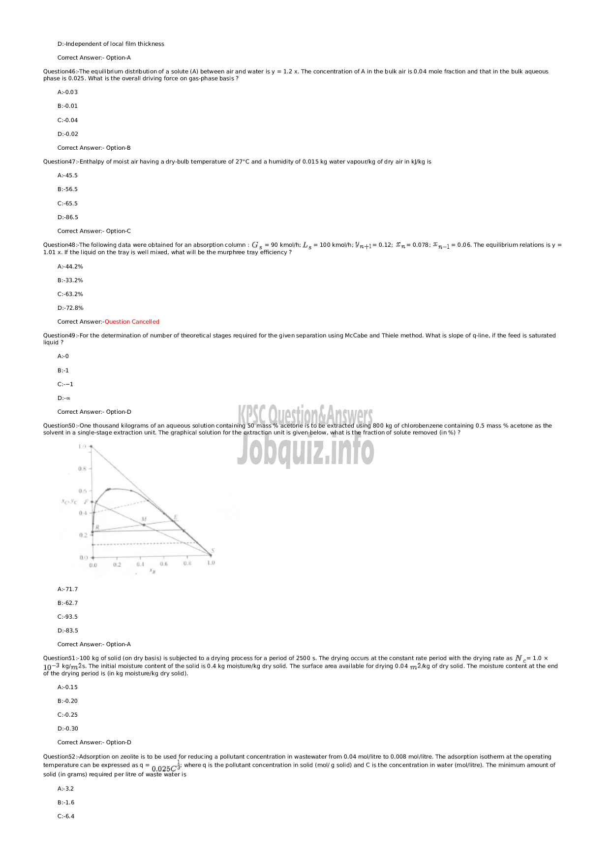 Kerala PSC Question Paper - Assistant Professor (Chemical Engineering)-7