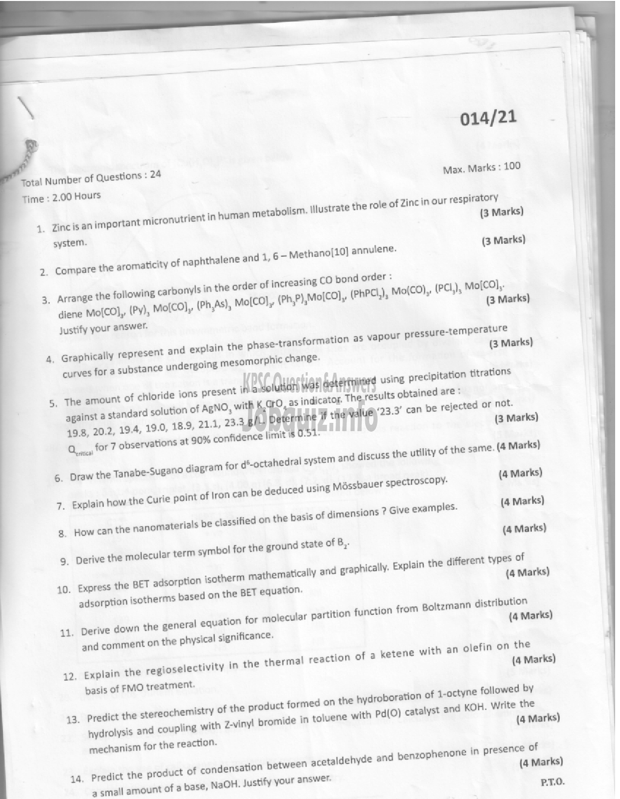 Kerala PSC Question Paper - Assistant Professor Chemistry-1