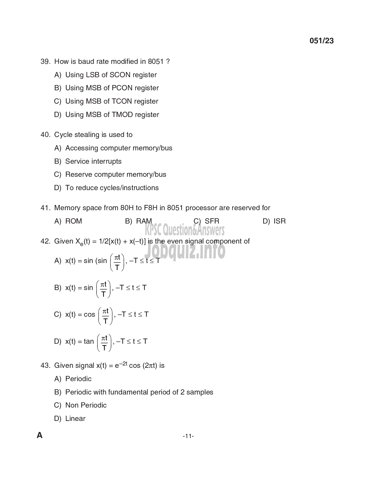 Kerala PSC Question Paper - Assistant Professor Electronics and Communication Engineering-11