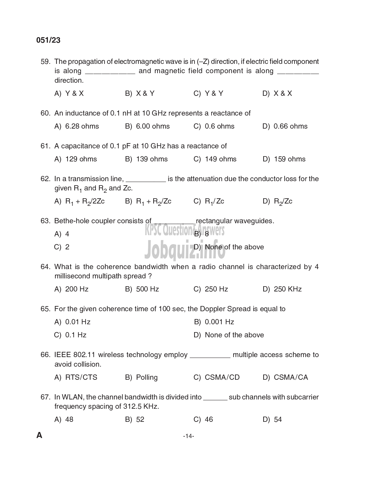 Kerala PSC Question Paper - Assistant Professor Electronics and Communication Engineering-14