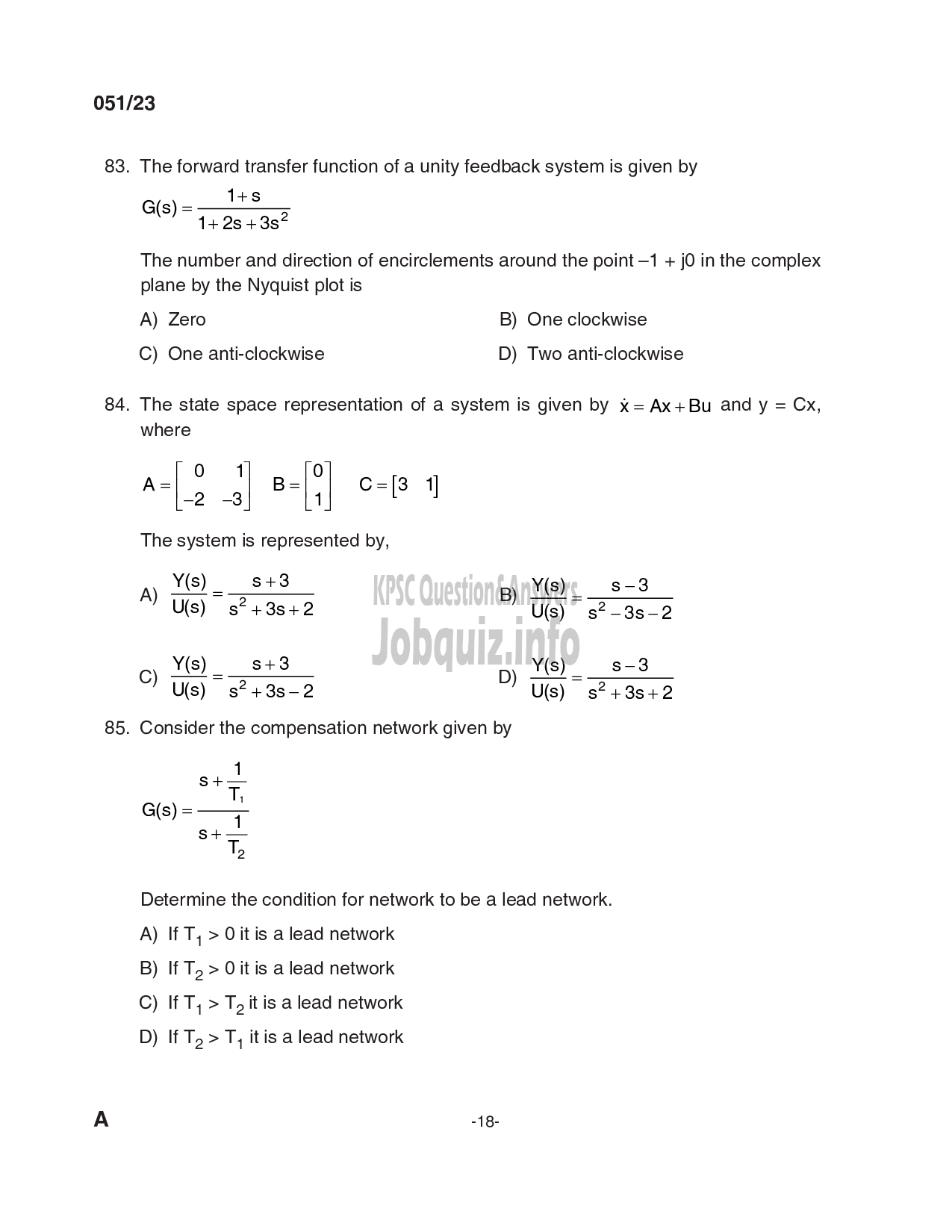 Kerala PSC Question Paper - Assistant Professor Electronics and Communication Engineering-18