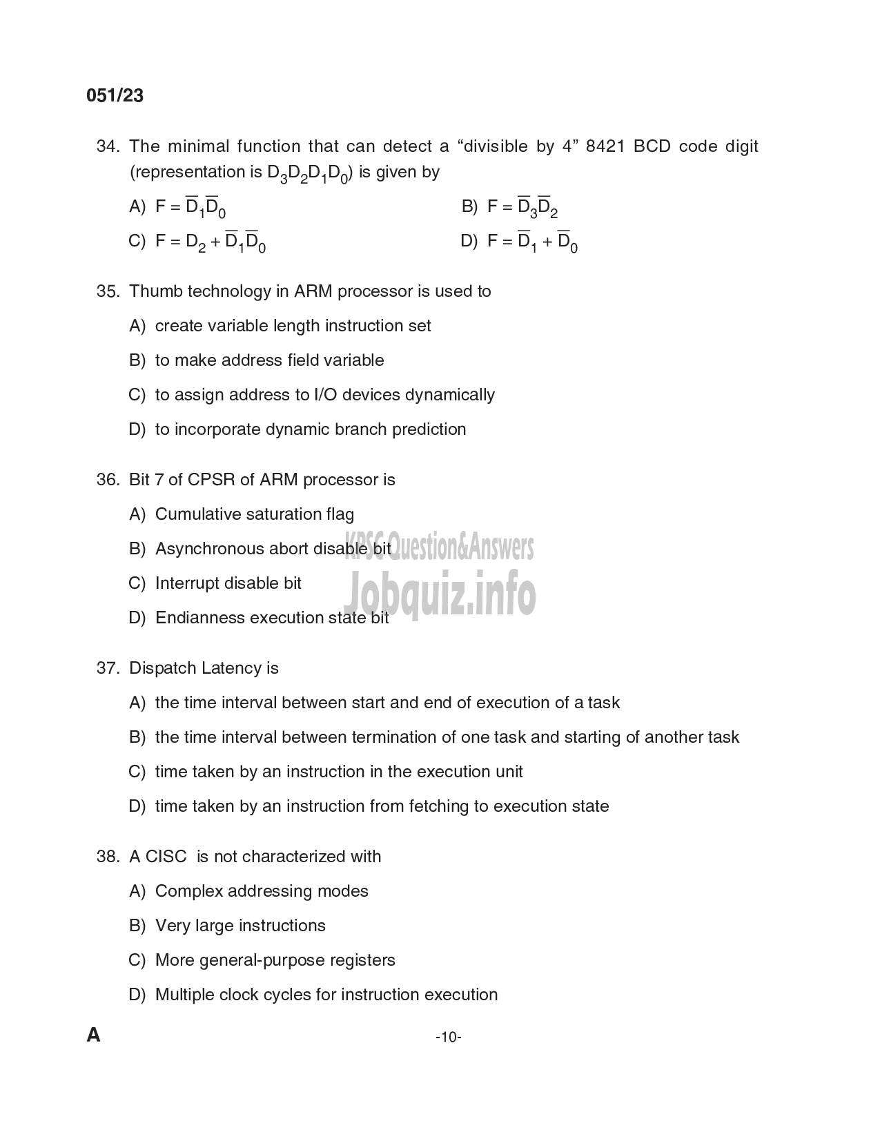 Kerala PSC Question Paper - Assistant Professor Electronics and Communication Engineering-10